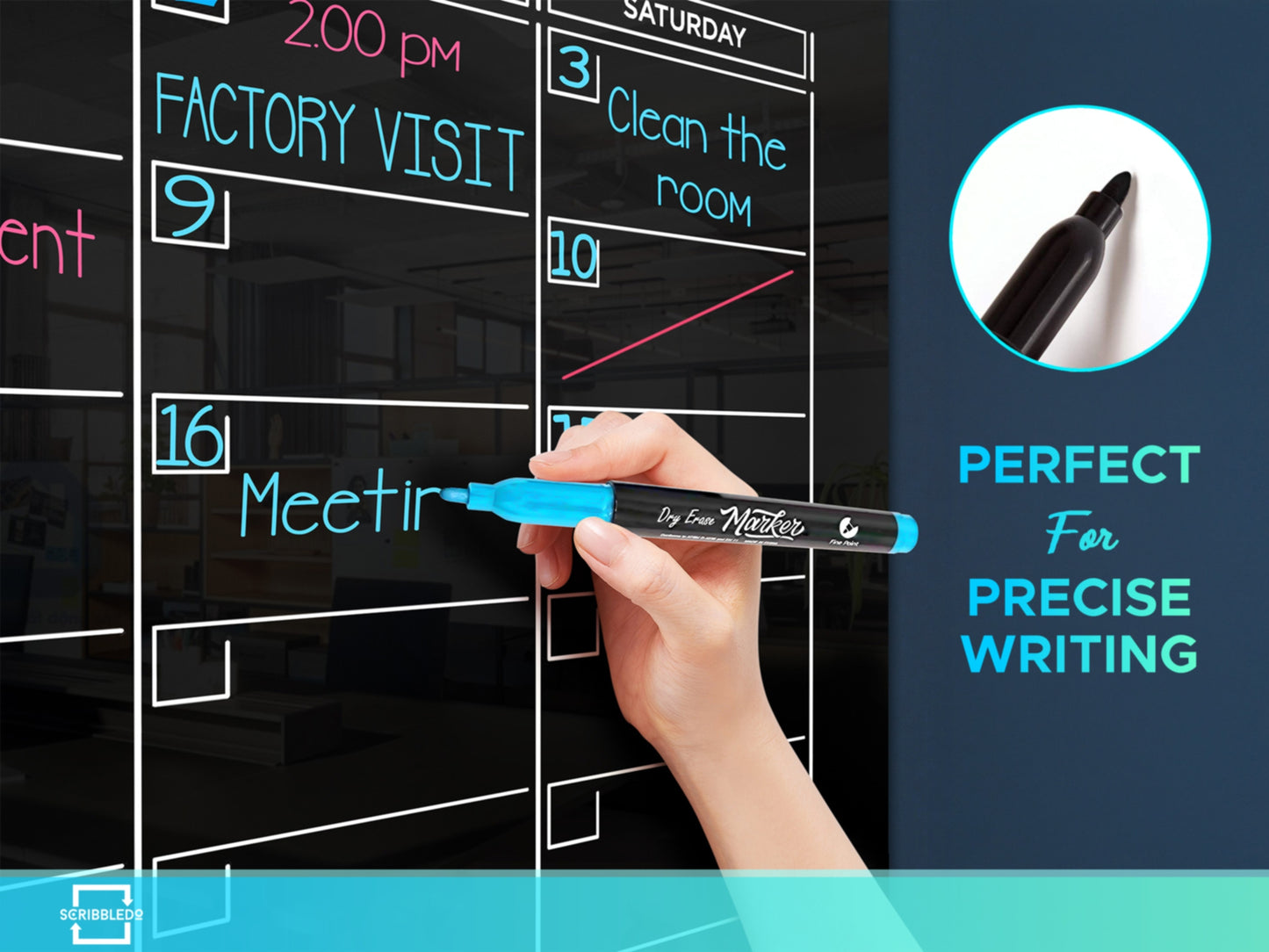 Black Glass Magnetic Quarterly Calendar Dry Erase Board – 34"x46"