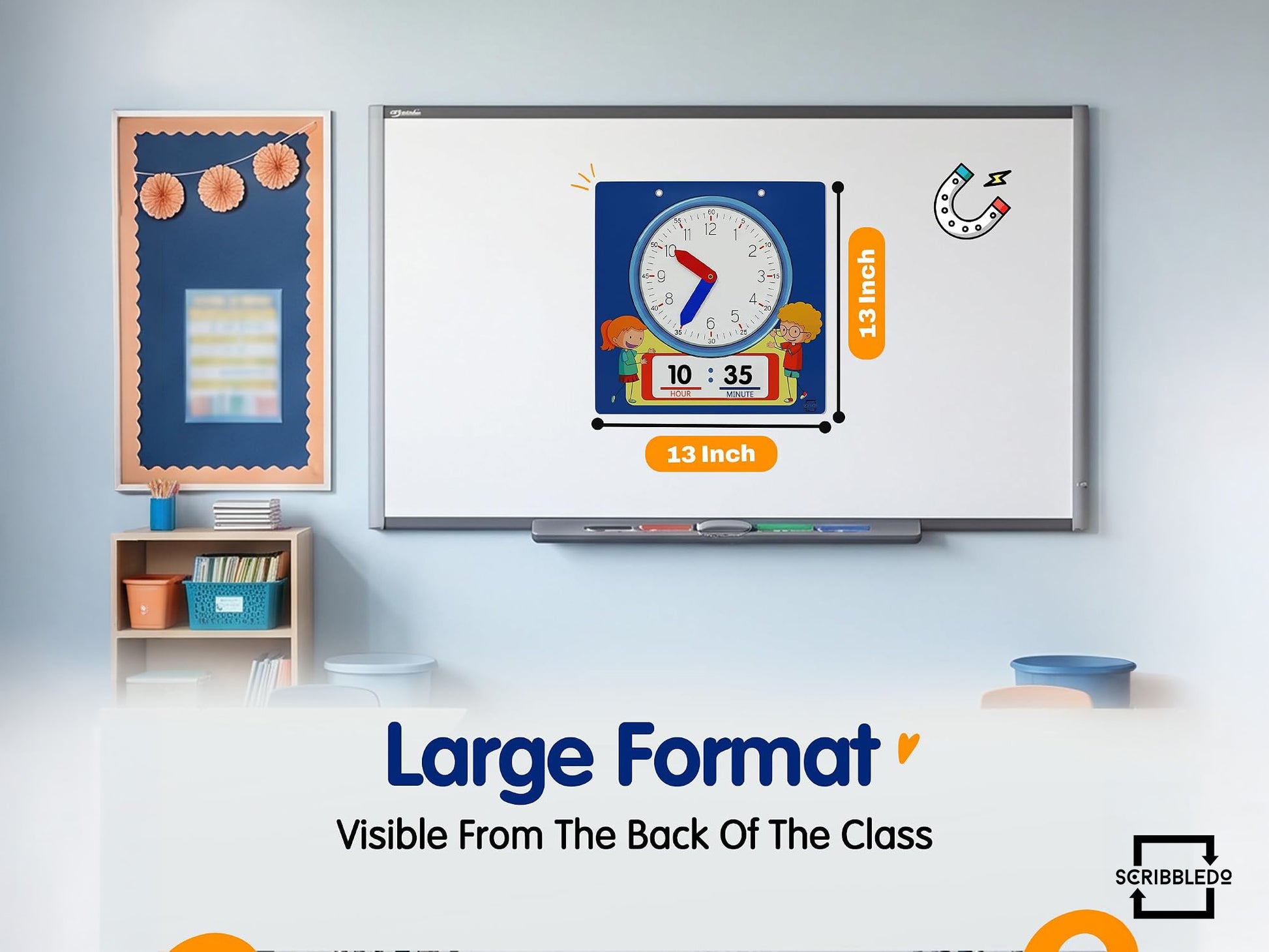 Writable Dry Erase Learning Clock - 2 Markers Included