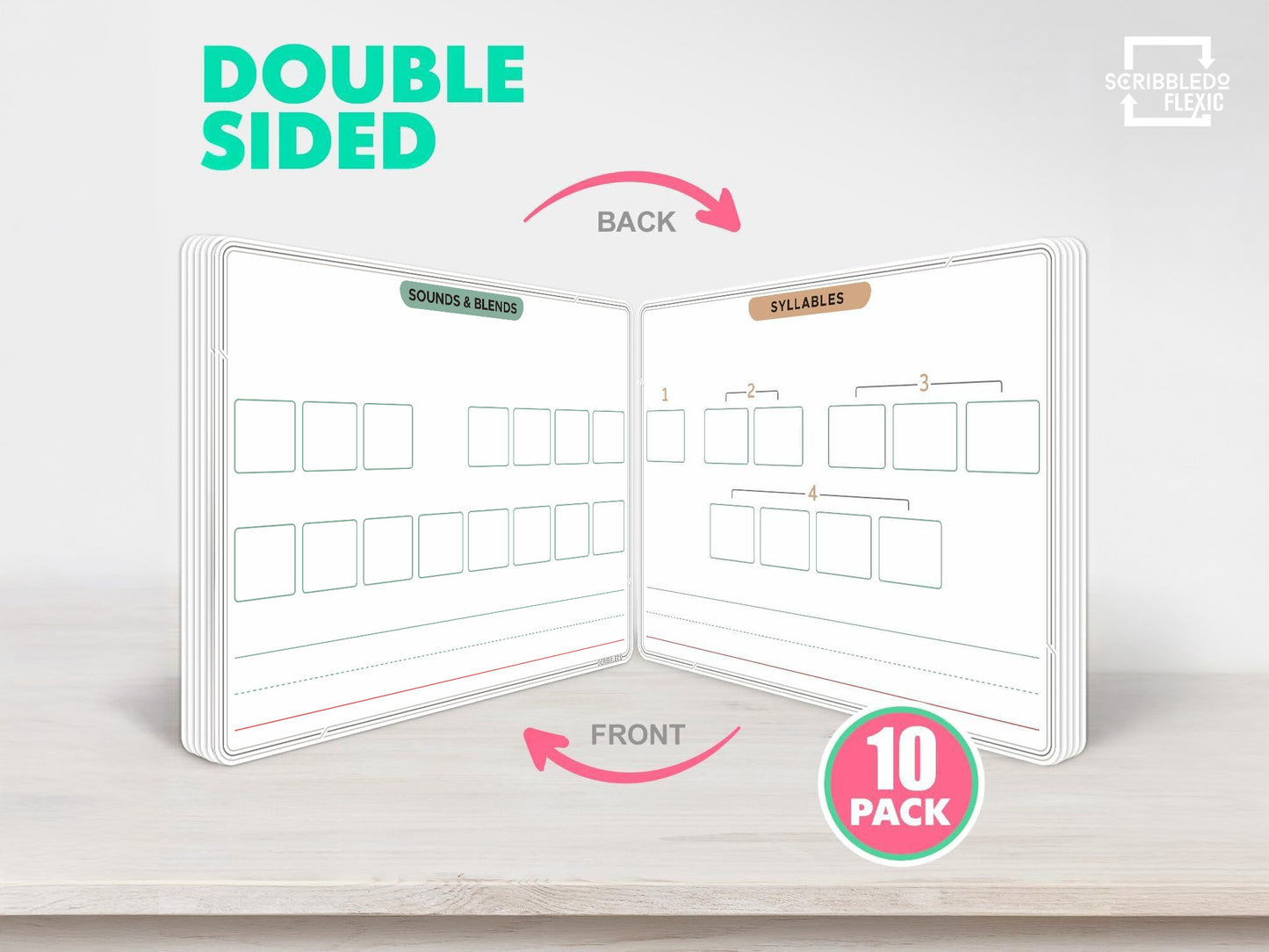 Sounds& Blends / Syllables Flexic Dry Erase Sheets 9"x12" (10 pc)