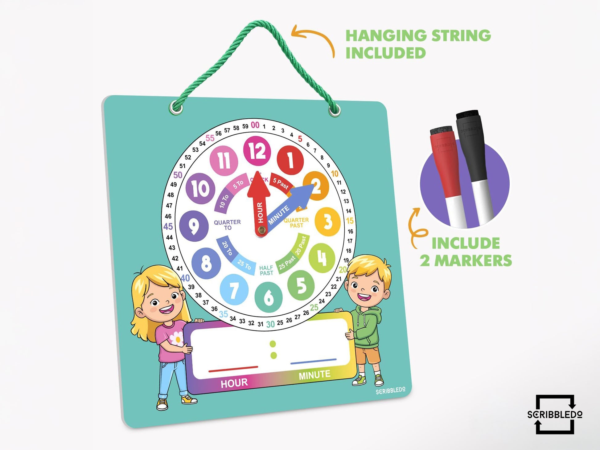 Interactive Dry Erase Teaching Clock - 2 Markers Included