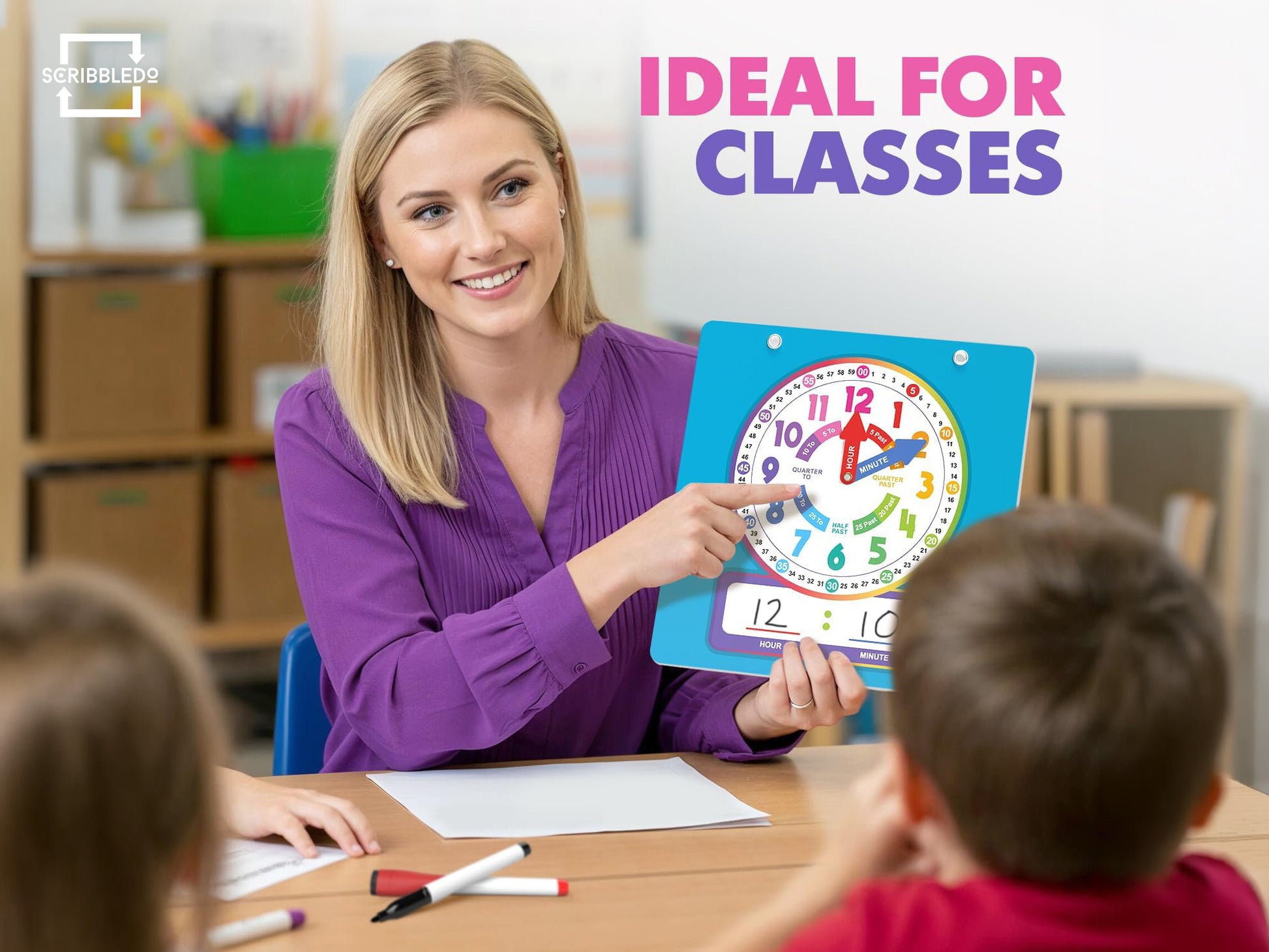 Rainbow Dry Erase Teaching Clock - 2 Markers Included