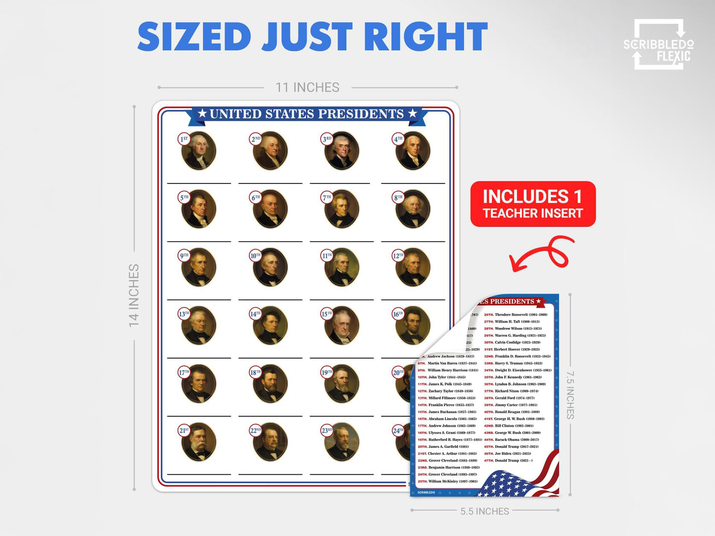 US Presidents Practice Flexic Dry Erase Sheet 11"x14" (10 pc)