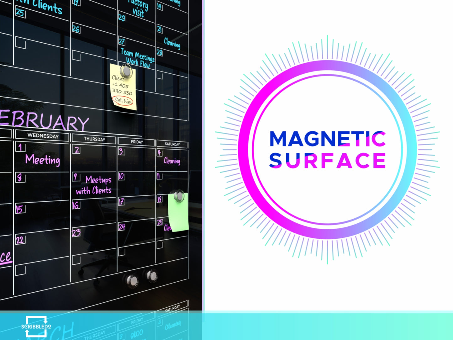 Black Glass Magnetic Quarterly Calendar Dry Erase Board – 34"x46"
