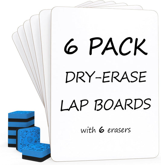 Scribbledo 6 Pack Small White Board Dry Erase Boards Classroom Pack Mini White Boards 9" x12” Personal Whiteboards