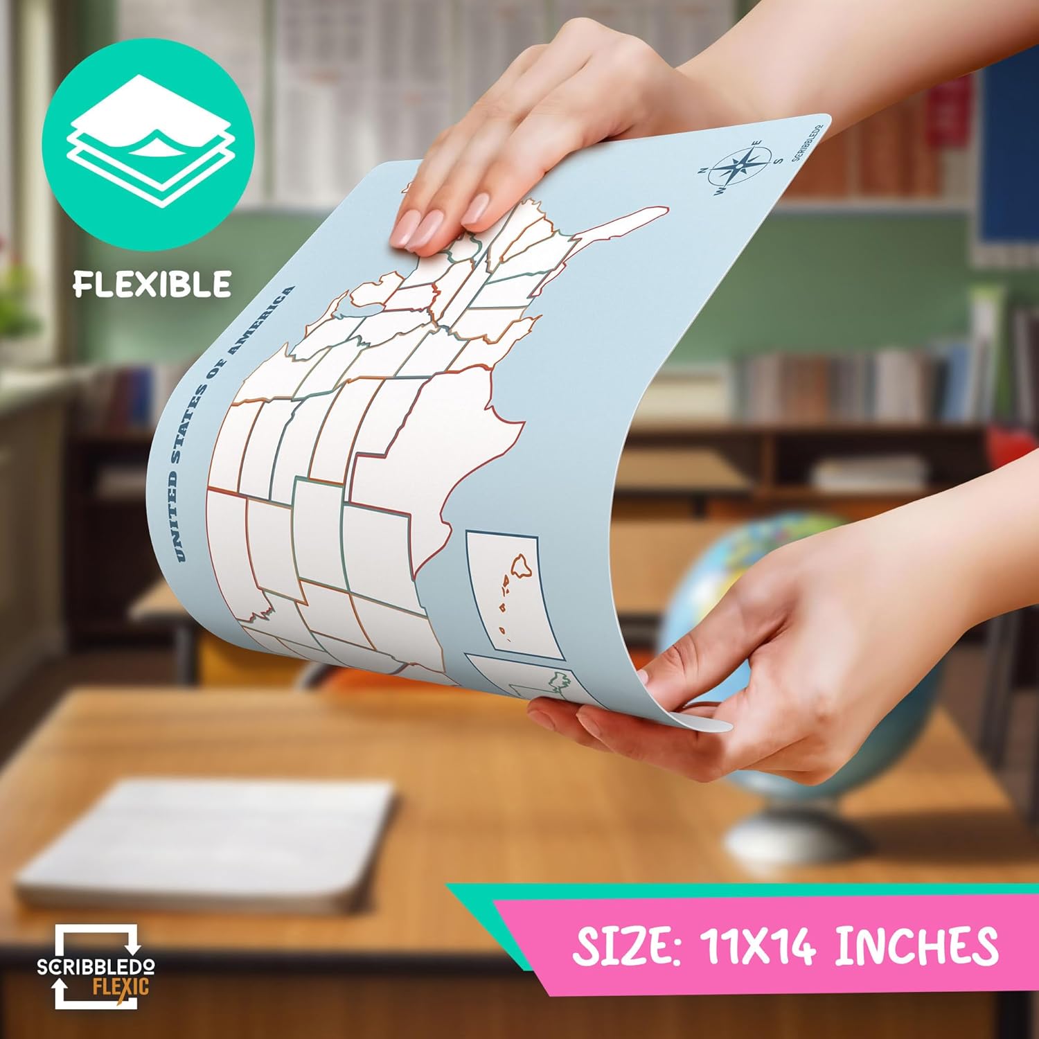 US Map Practice Flexic Dry Erase Sheet 11"x14" (10 pc)