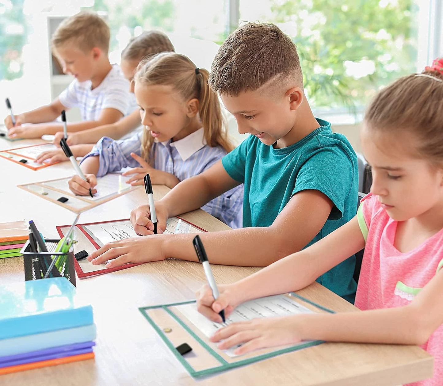 Reusable Dry Erase Sleeves, 6 Pack with Marker Holder, Boho Color