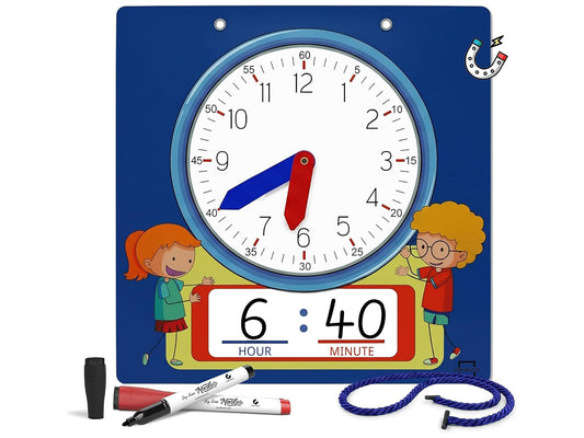 Writable Dry Erase Learning Clock - 2 Markers Included