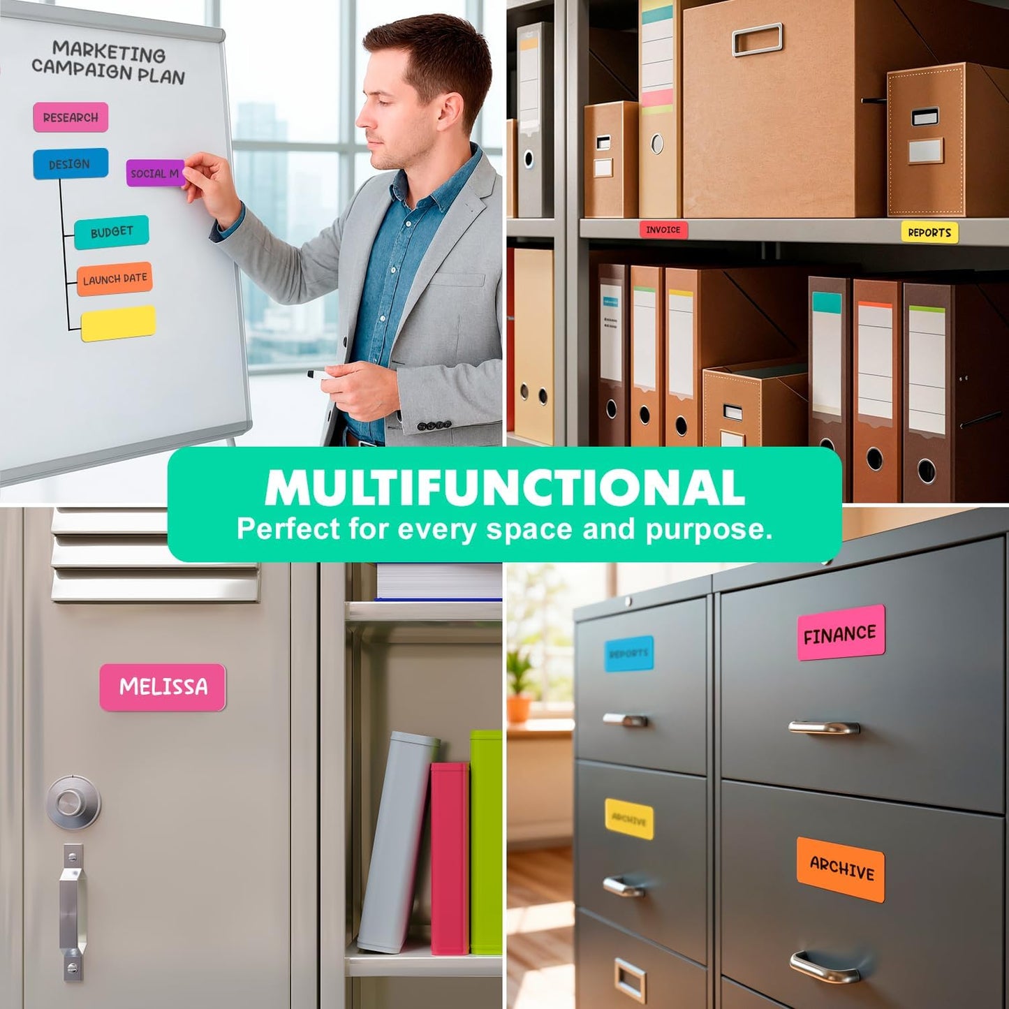 Dry Erase Colorful Magnetic Labels 3.1" x 1.2" 10 Pk