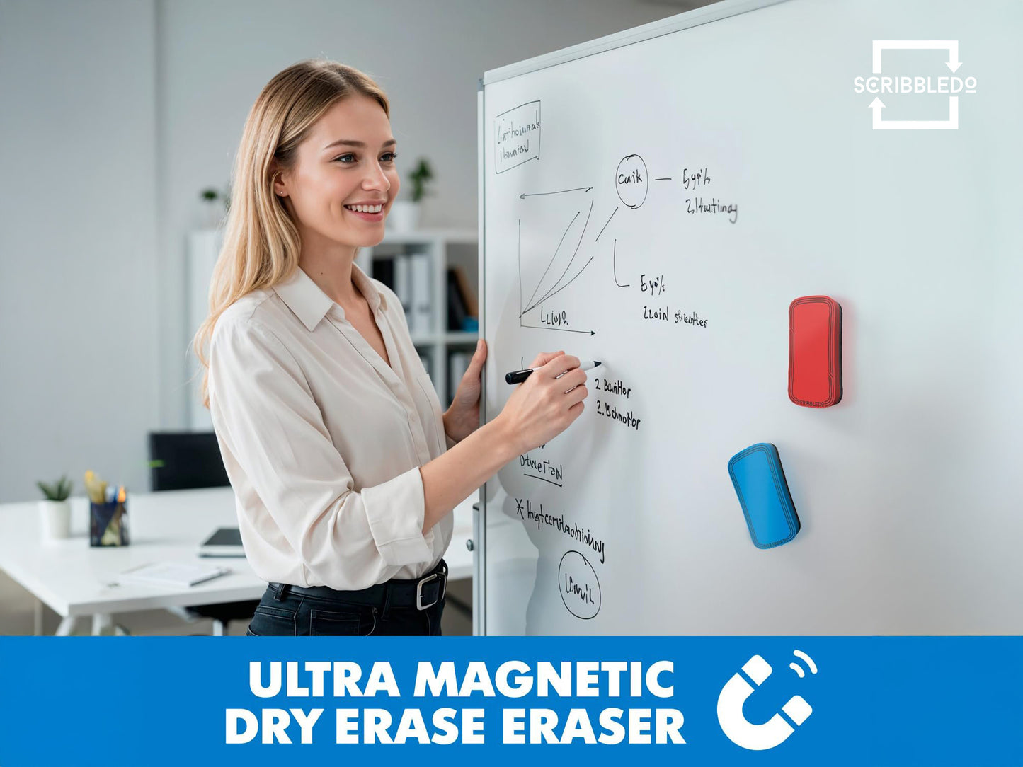 2 Pack Red & Blue Magnetic Dry Erase Erasers