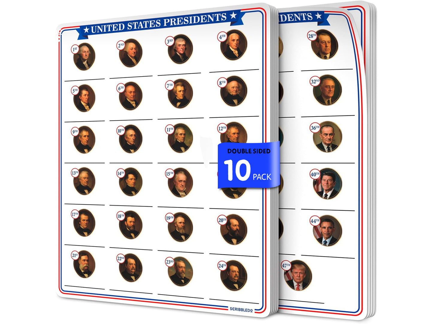 US Presidents Practice Flexic Dry Erase Sheet 11"x14" (10 pc)