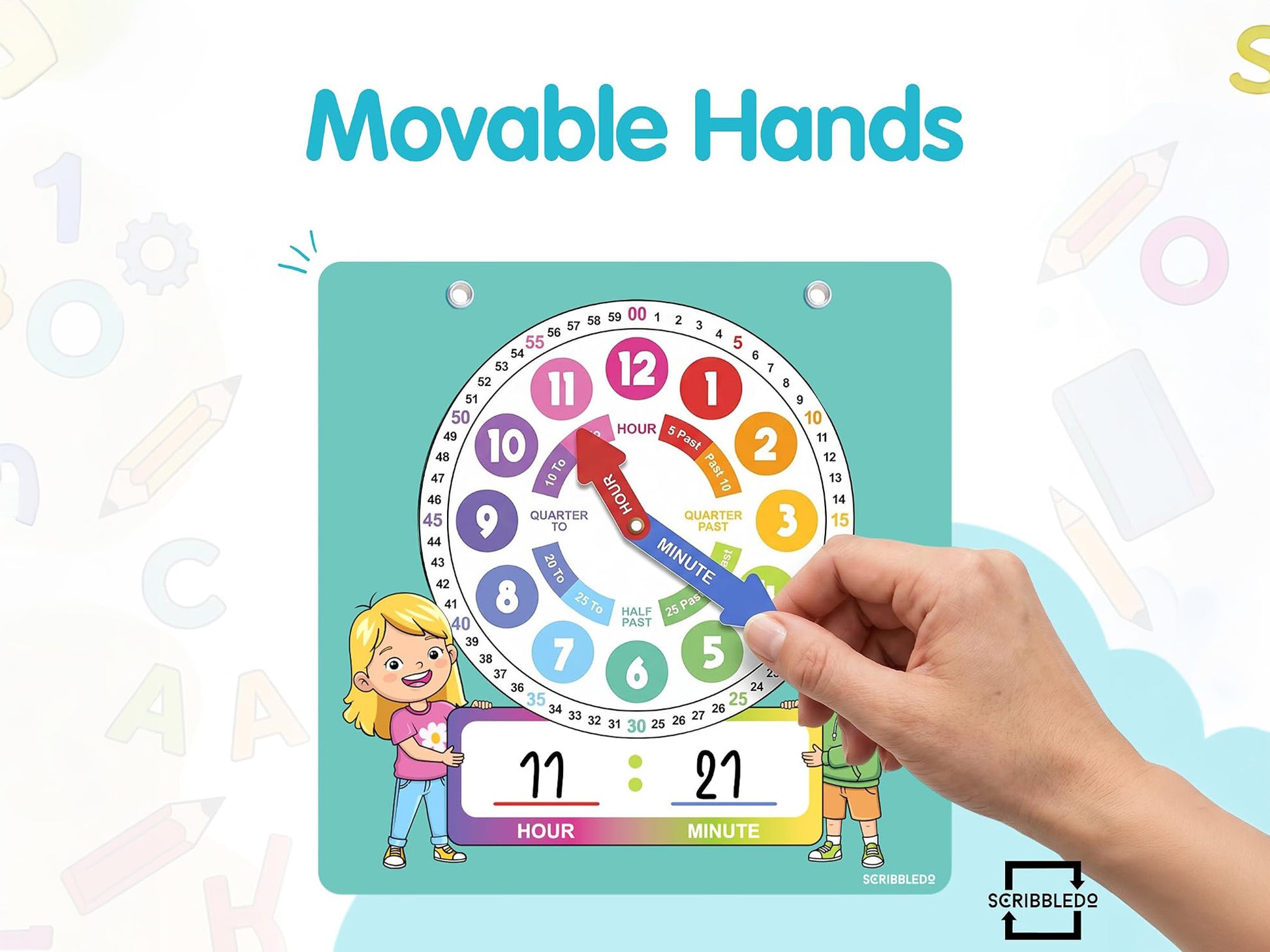 Interactive Dry Erase Teaching Clock - 2 Markers Included