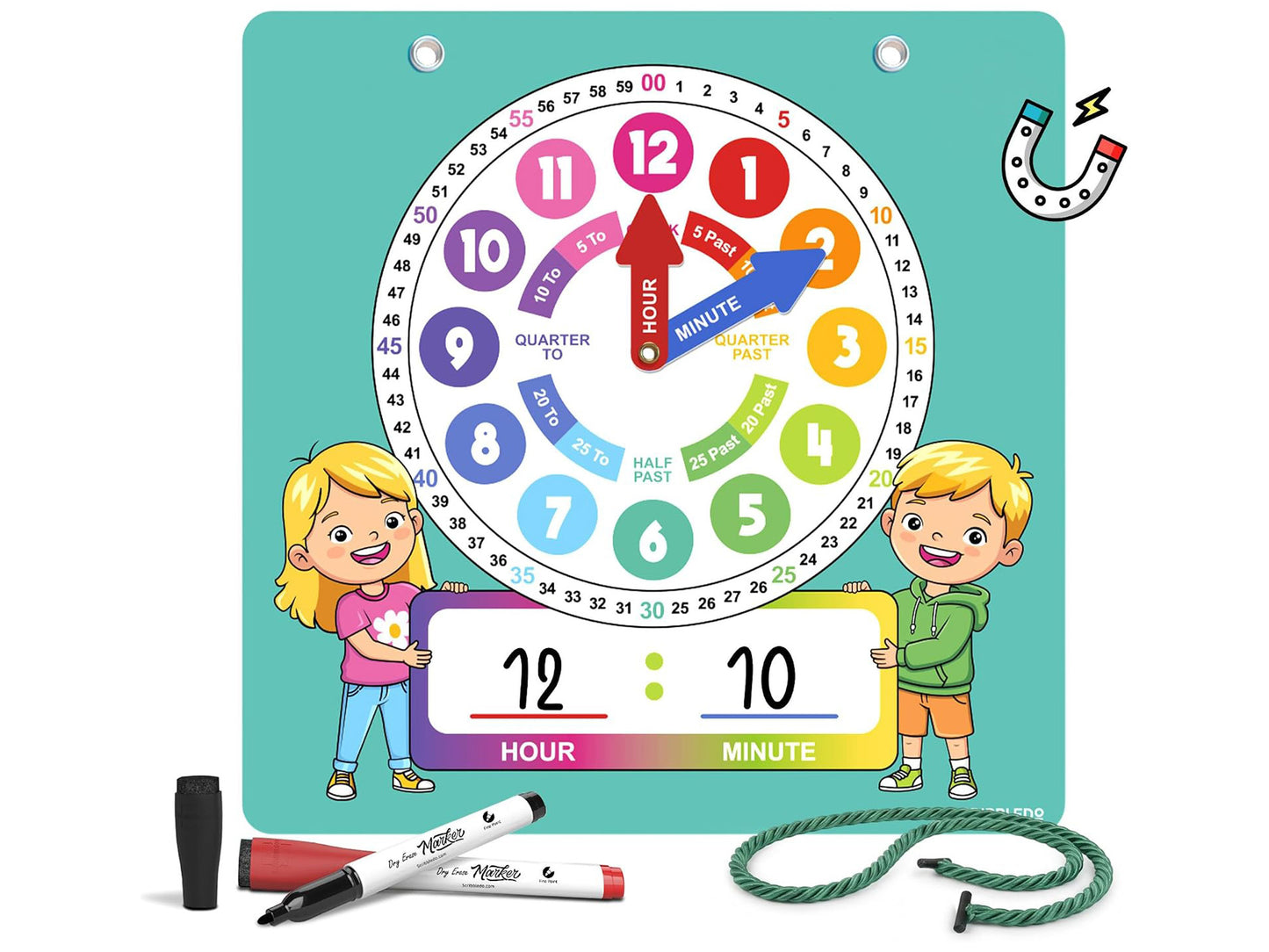 Interactive Dry Erase Learning Clock - 2 Markers Included