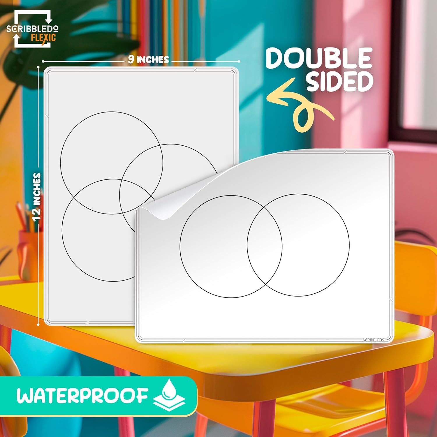 Venn Diagram Chart Practice Dry Erase Flexic Sheet 9"x12" (10 pc)
