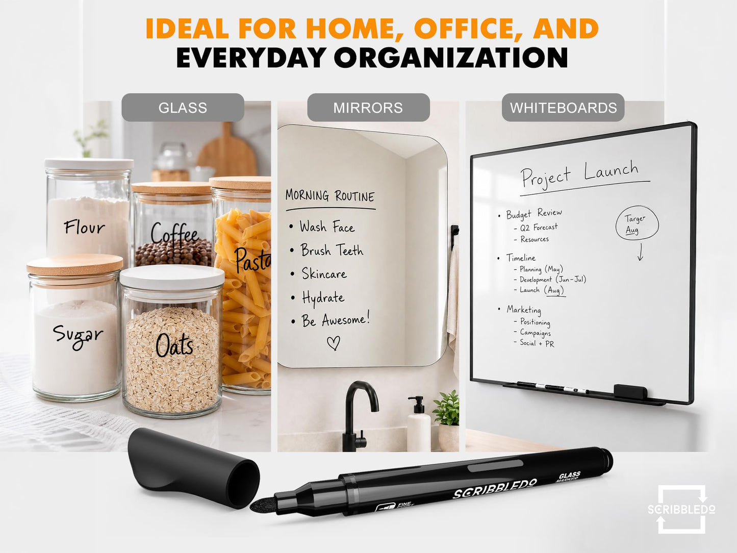 Glass Board Dry Erase Markers, 4 Pack Black Fine Tip for Glass Whiteboards, Mirrors and Windows