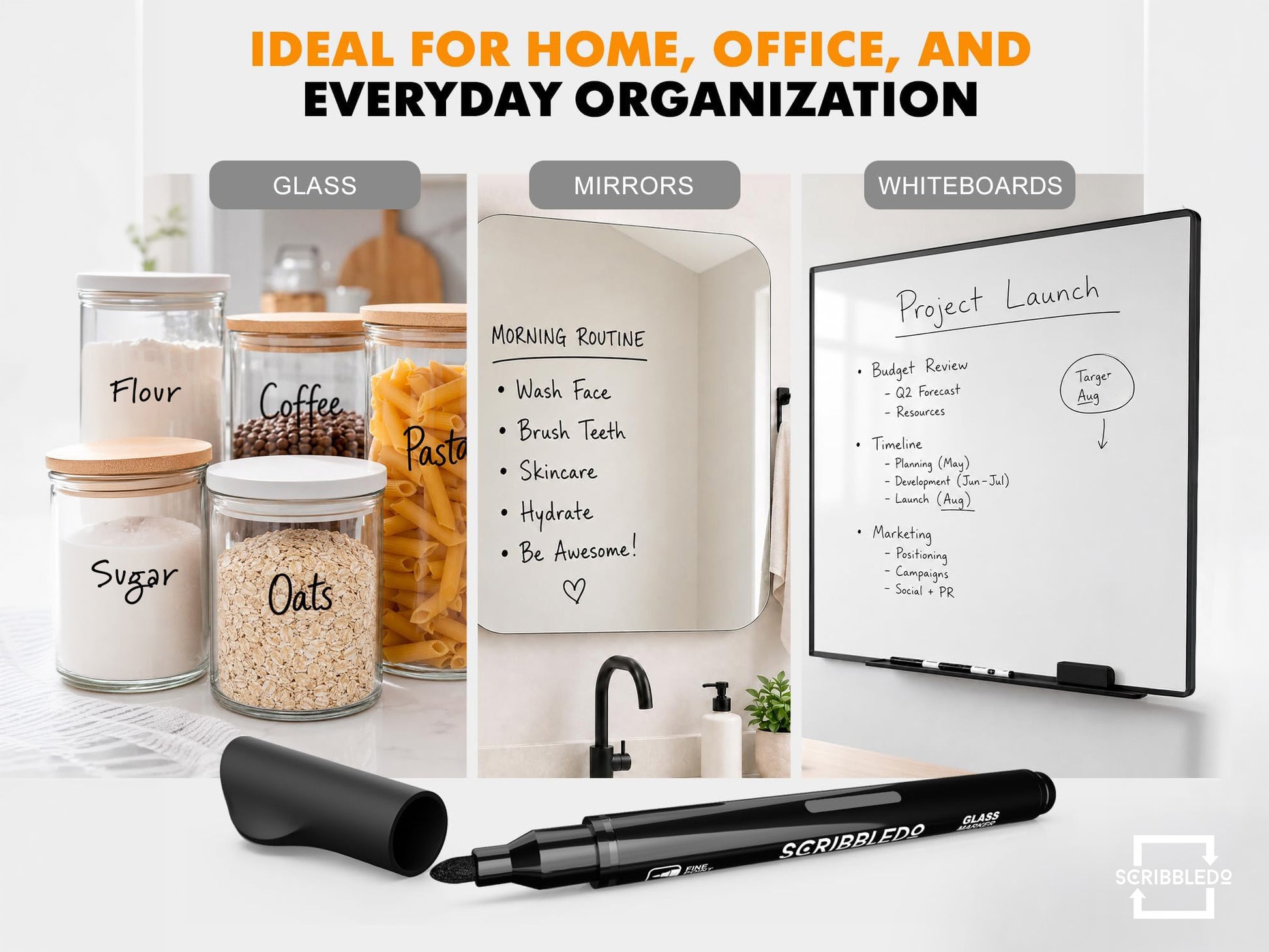 Glass Board Dry Erase Markers, 4 Pack Black Fine Tip for Glass Whiteboards, Mirrors and Windows