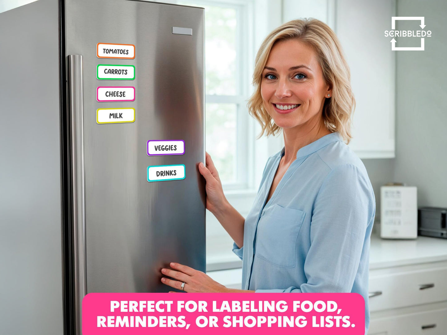 30 Pack Dry Erase Magnetic Labels – 3.1” x 1.2” Writable Strips Color Outline