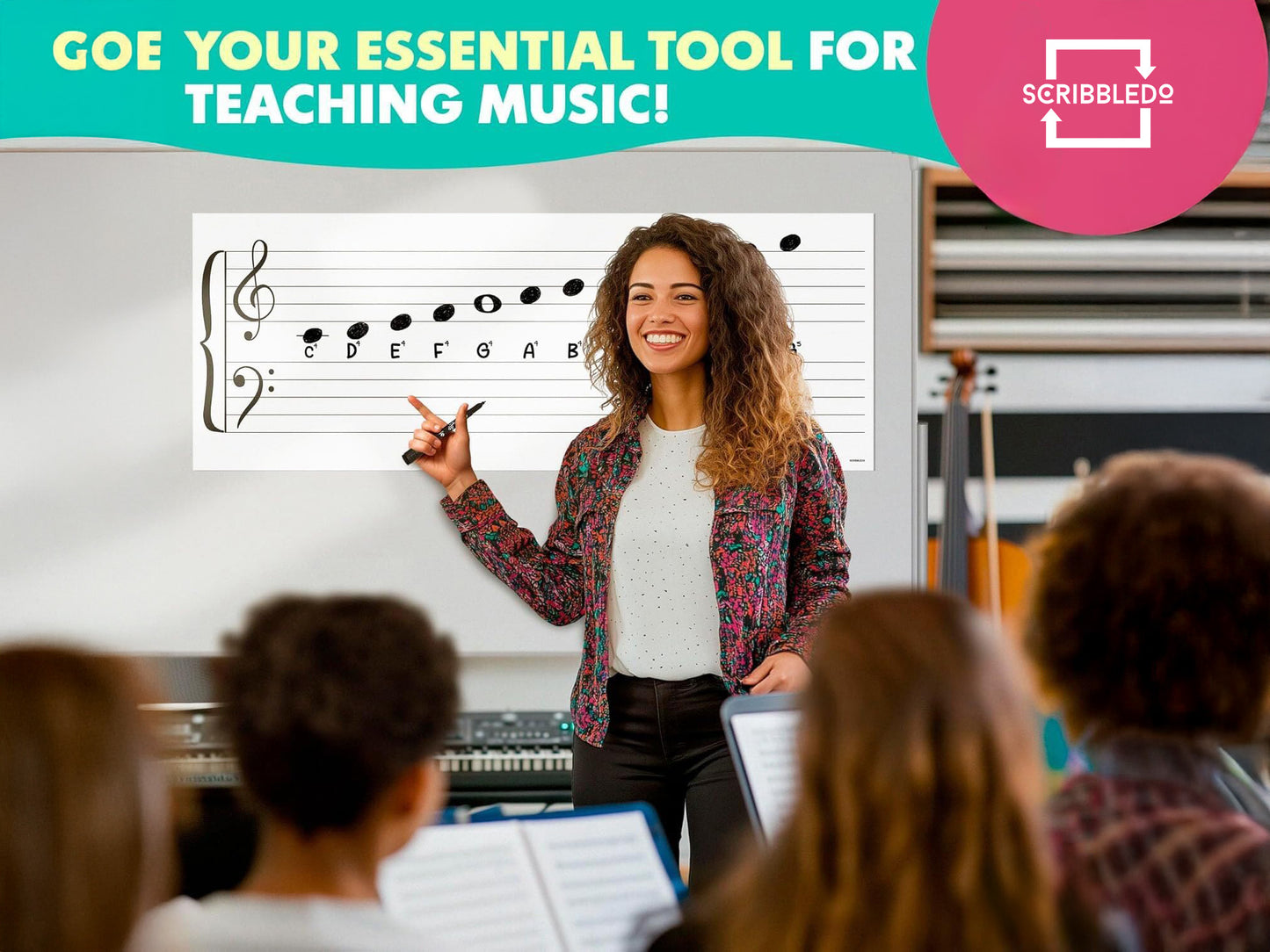 45"x17" Dry Erase Magnetic Music Staff Whiteboard