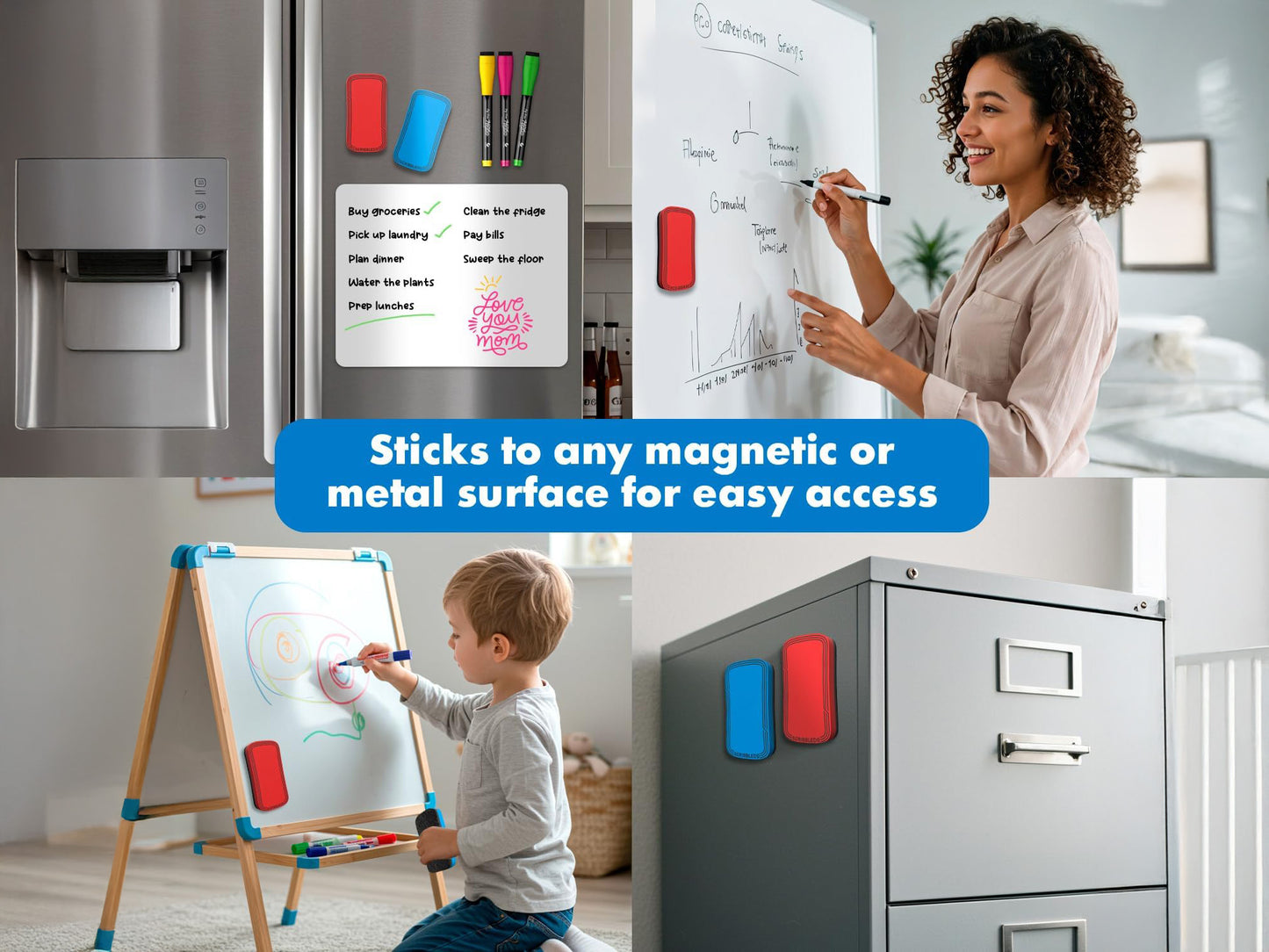2 Pack Red & Blue Magnetic Dry Erase Erasers