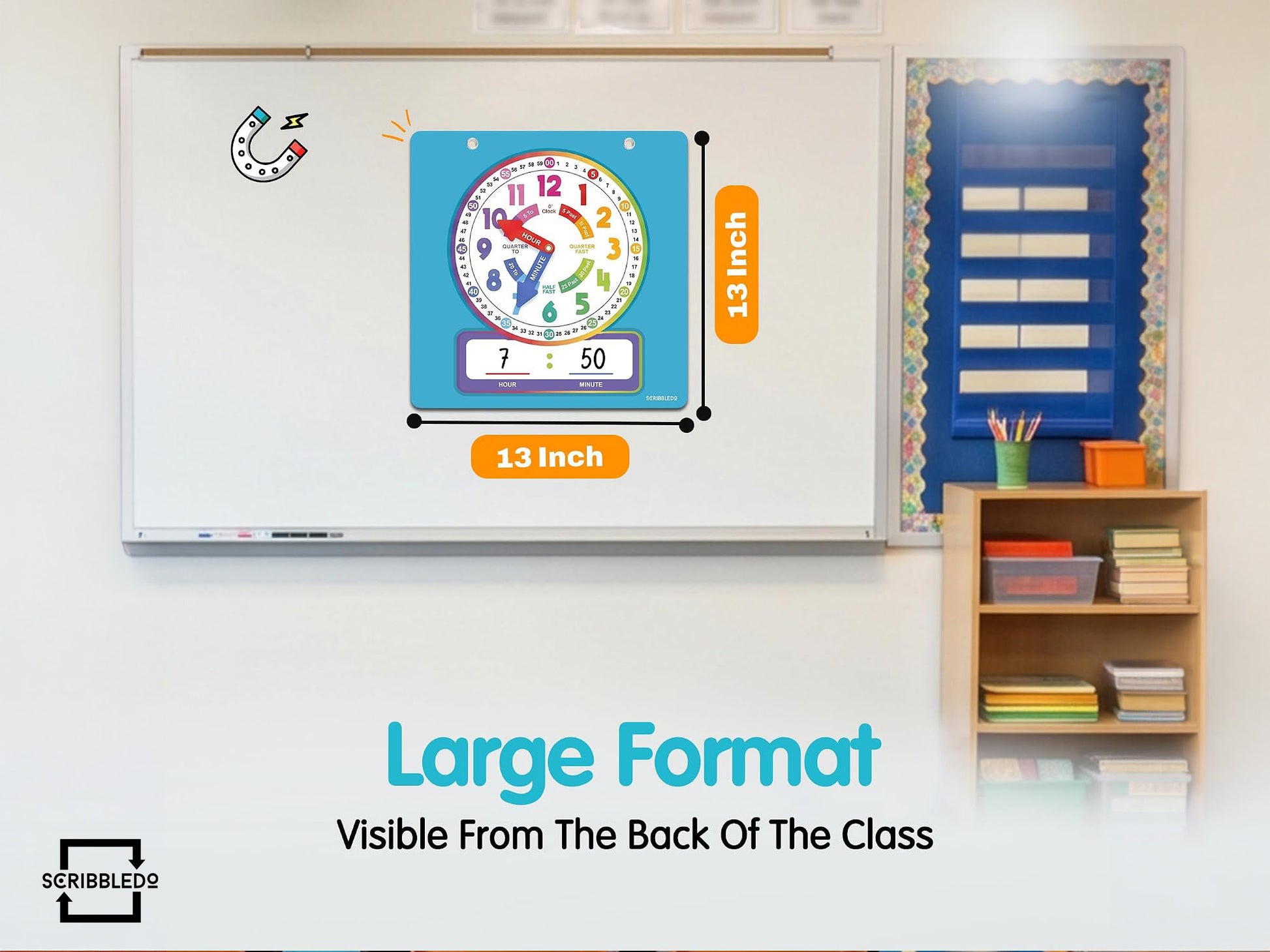 Rainbow Dry Erase Teaching Clock - 2 Markers Included