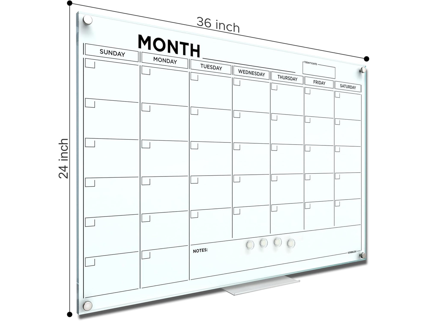 Magnetic Glass Whiteboard Calendar 24"x36" Monthly Planner