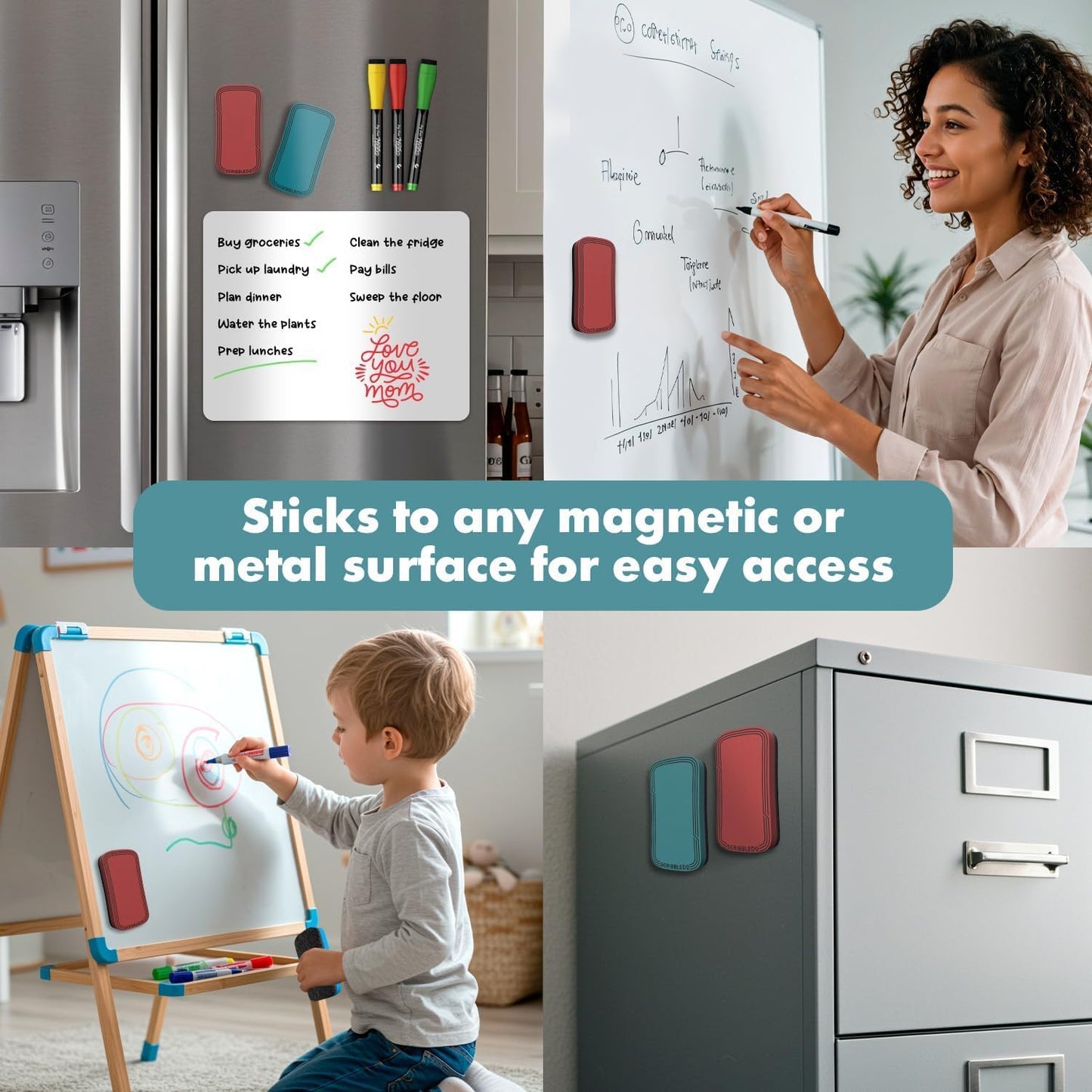 Boho Magnetic Dry Erase Eraser 2x4 Inch 4 Pack