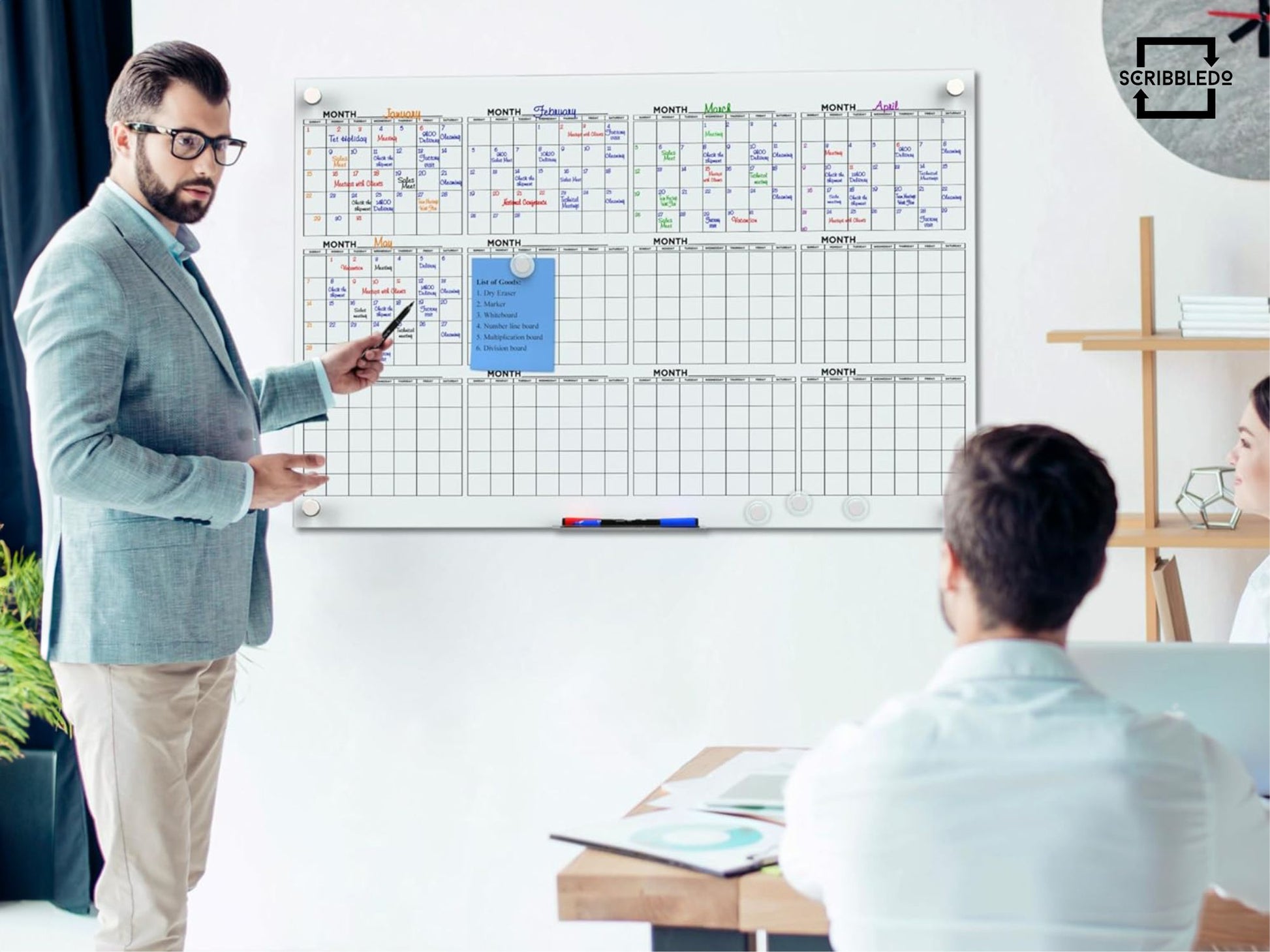 Magnetic Glass Whiteboard Calendar 24"x36" Yearly Planner
