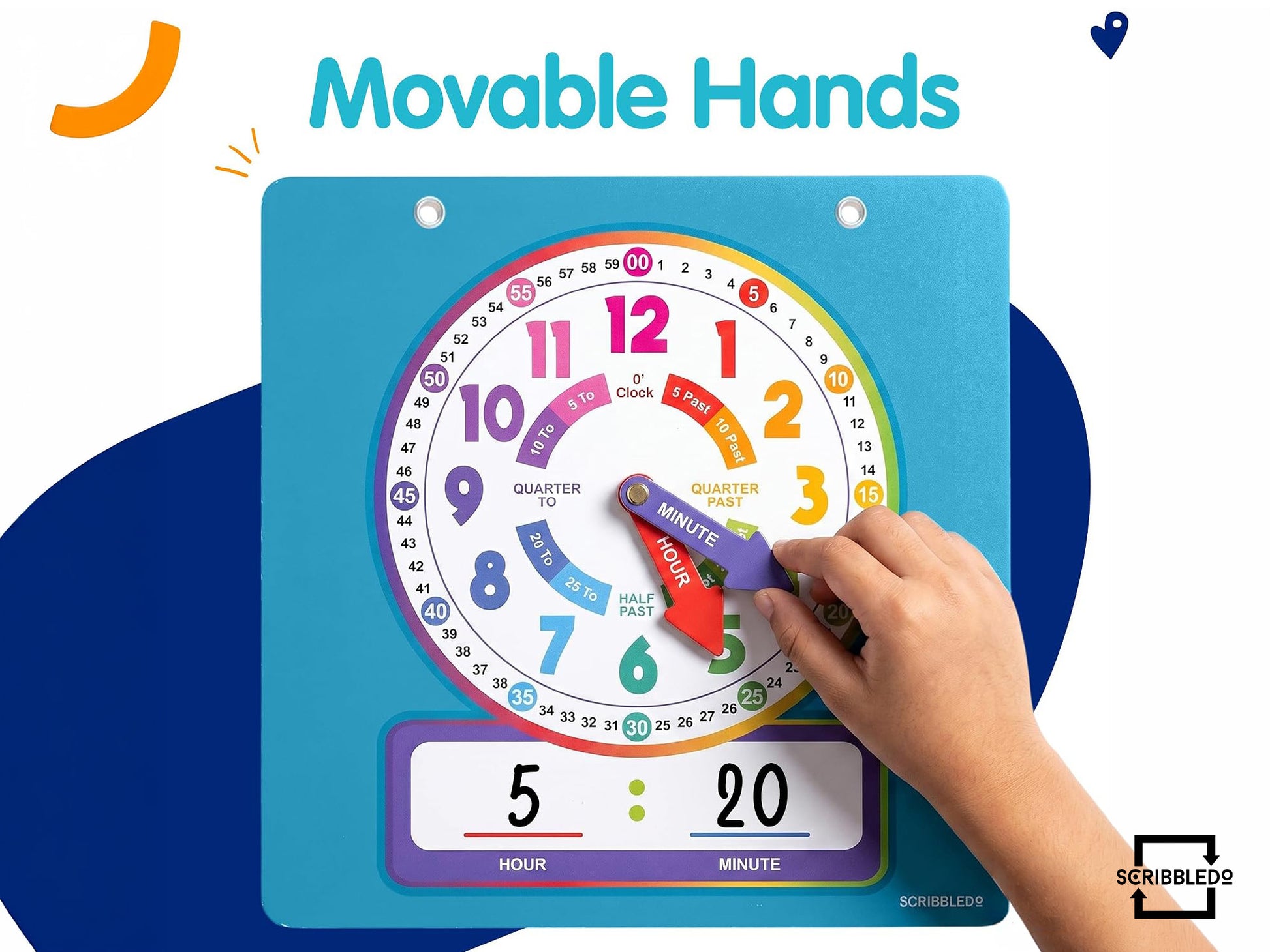 Rainbow Dry Erase Teaching Clock - 2 Markers Included