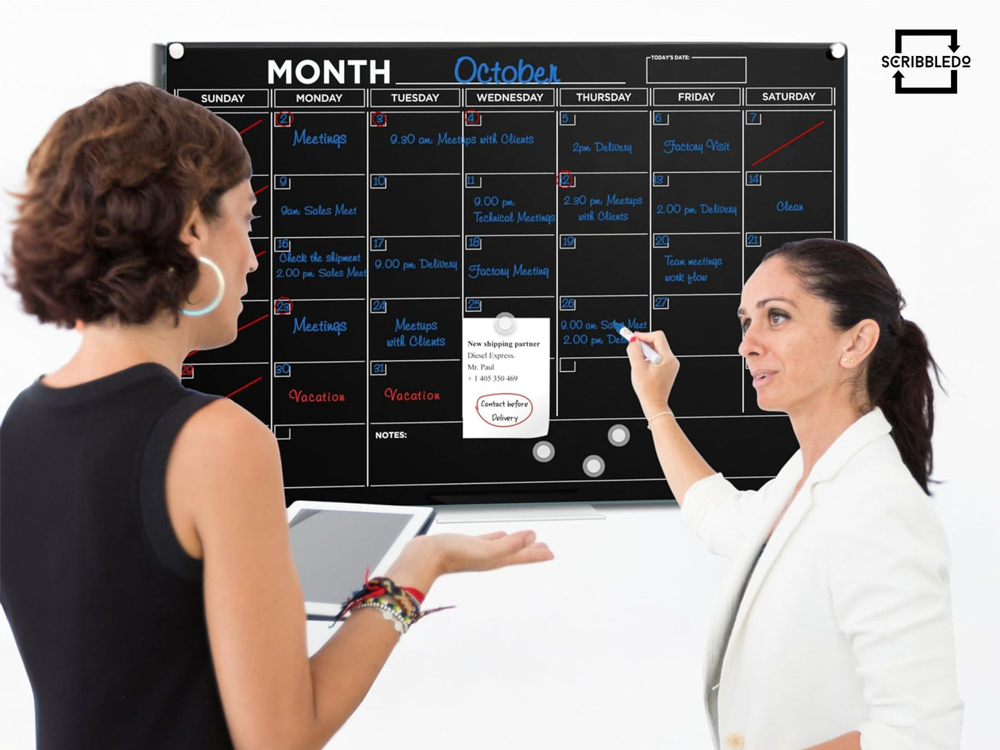 Black Magnetic Glass Whiteboard 2024 Calendar 24"x36" Monthly Planner