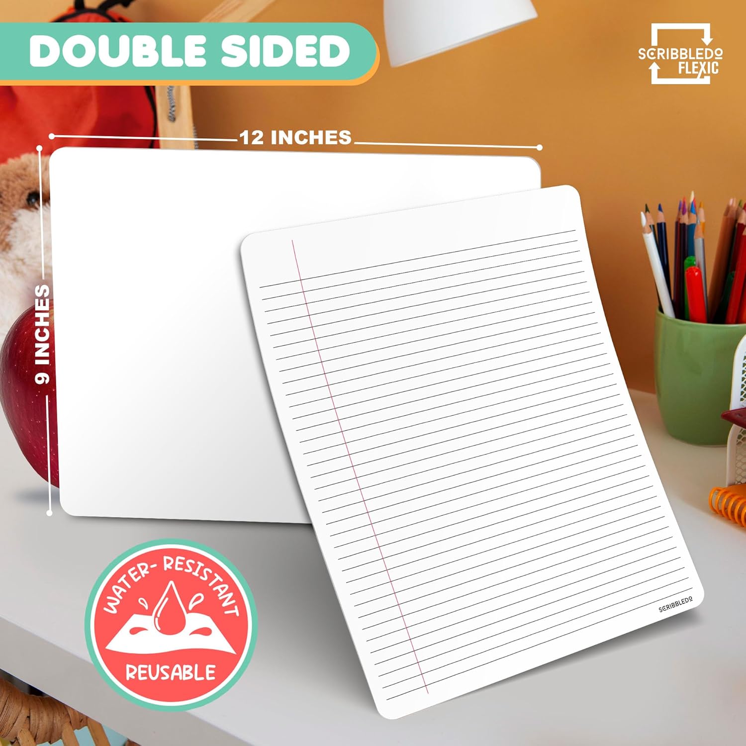 College Ruled Lined White Dry Erase Flexic Sheet 9"x12" (10 pc)