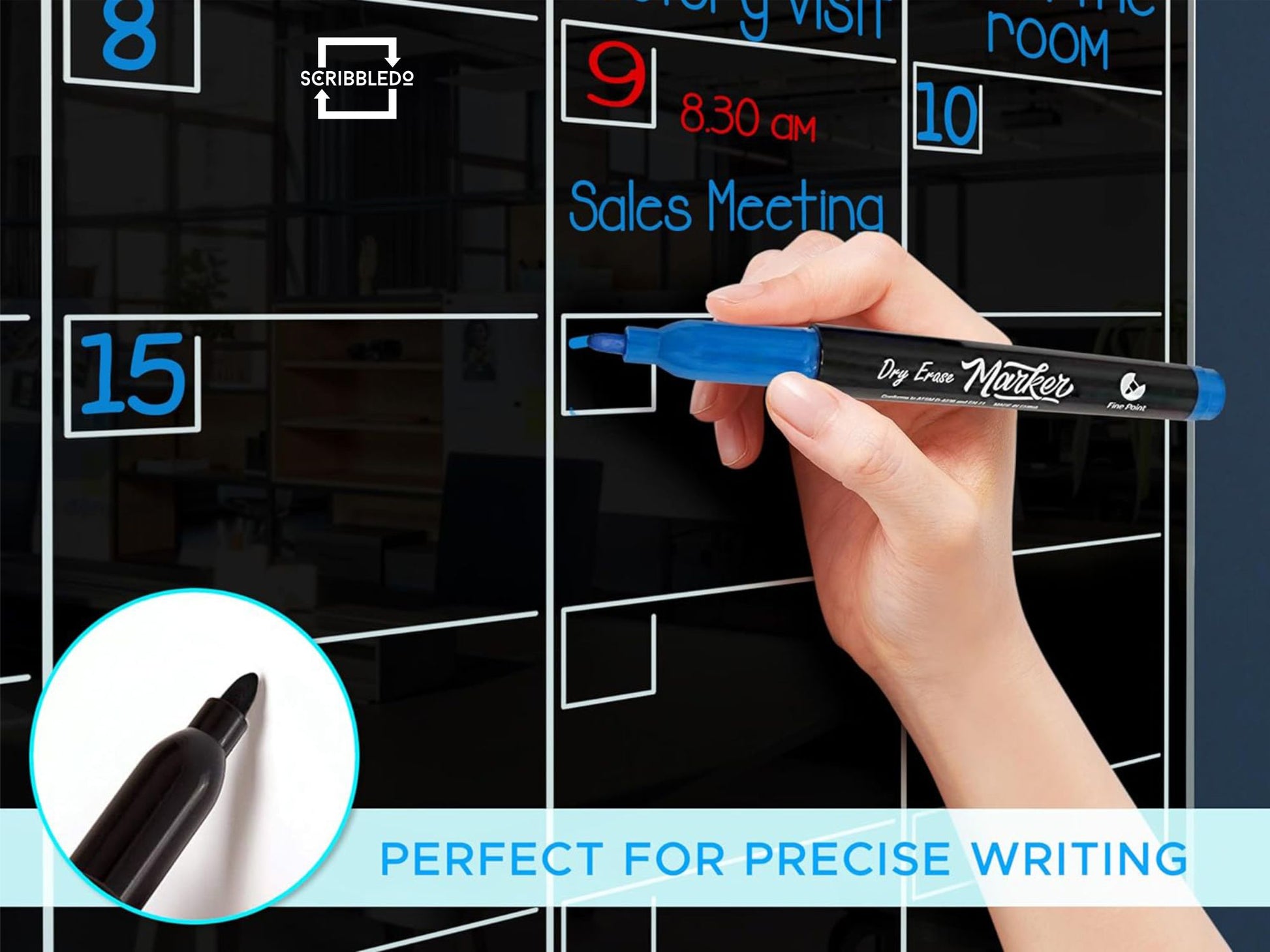 Black Magnetic Glass Whiteboard Calendar 24"x36" Monthly Planner