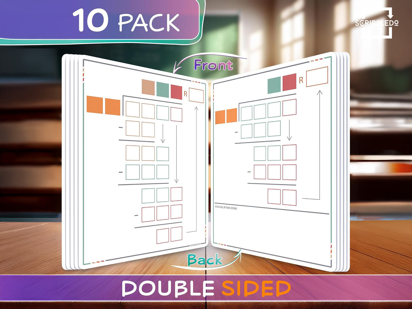 Division Practice Flexic Dry Erase Sheet 11"x14" - 2 Digit Divisor (10 pc)