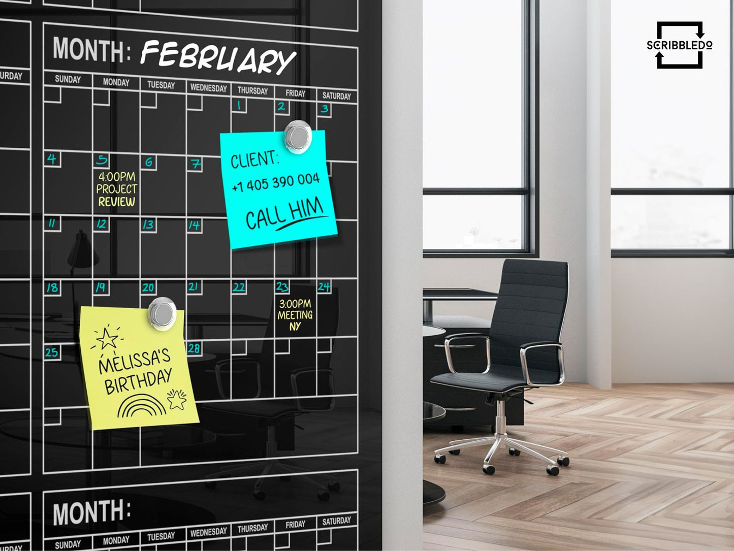 Black Magnetic Glass Whiteboard 2024 Calendar 34"x46" Yearly Planner