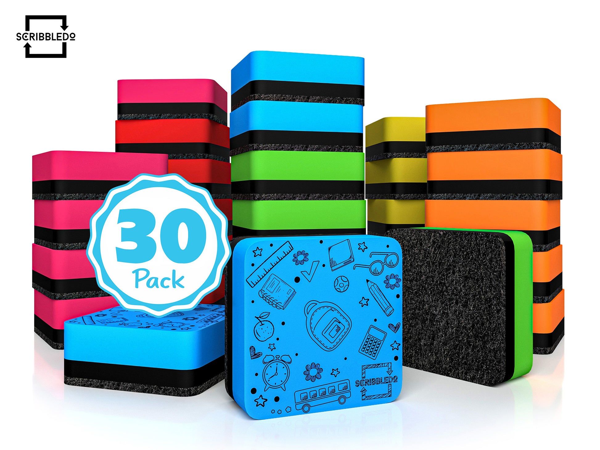 30 pack Magnetic Dry Erase Erasers Assorted Colors