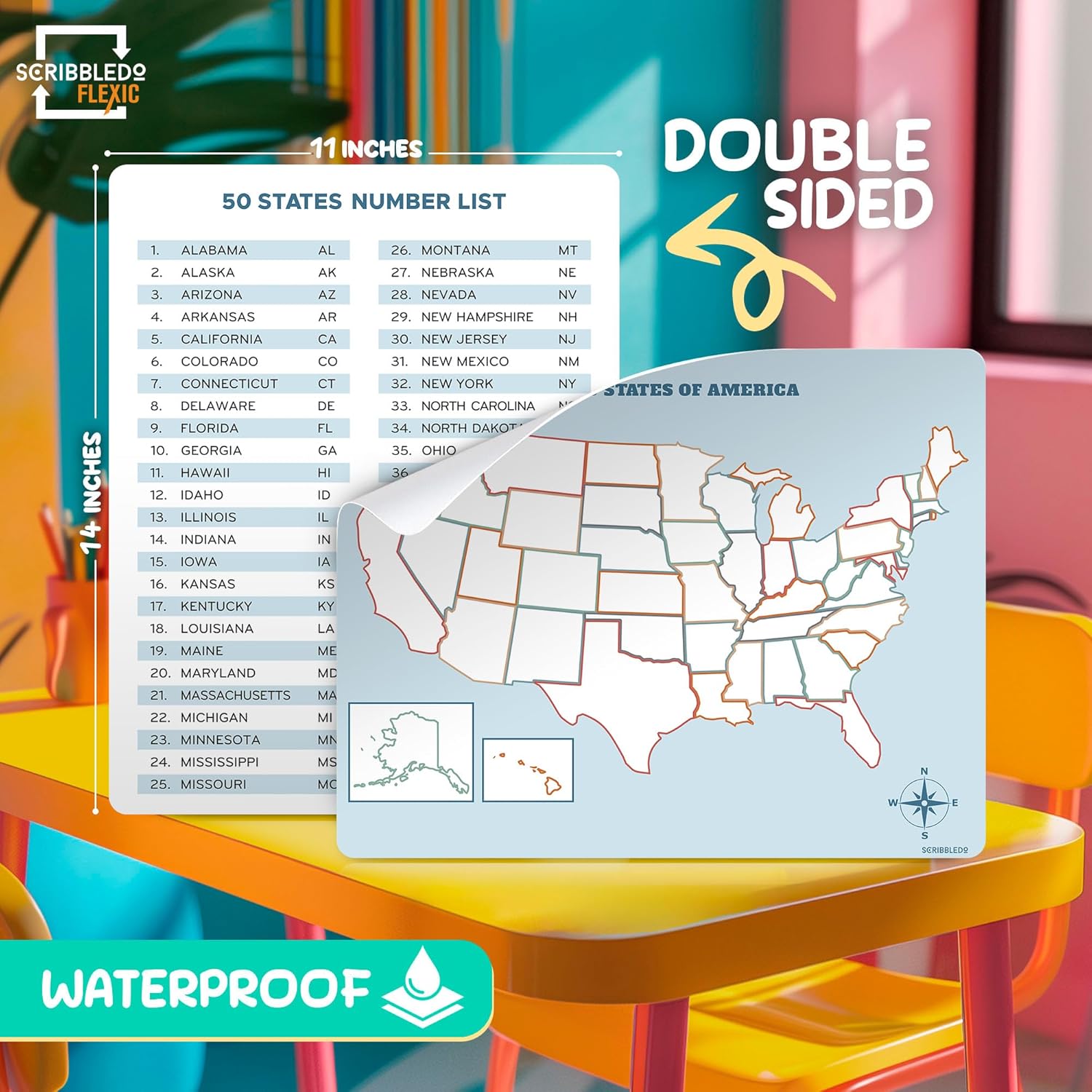US Map Practice Flexic Dry Erase Sheet 11"x14" (10 pc)