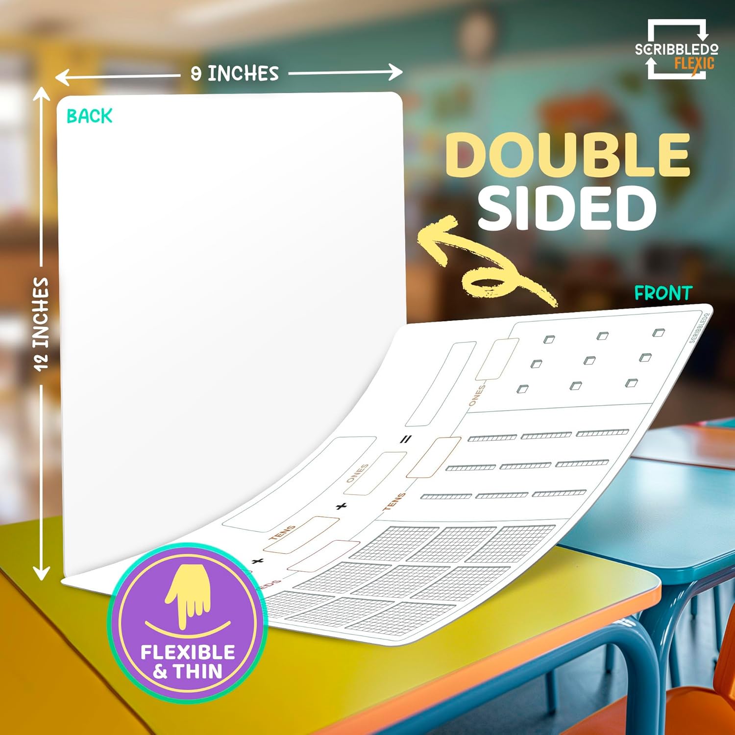 Base Ten Blocks Dry Erase Flexic Sheet 9"x12" (10 pc)