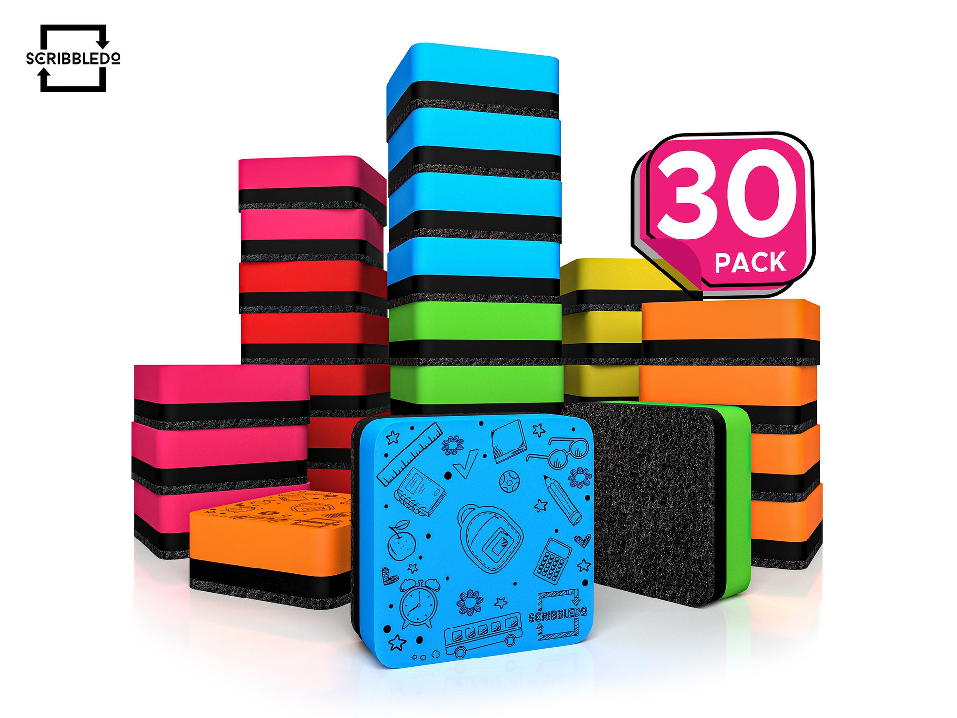 30 pack Magnetic Dry Erase Erasers Assorted Colors