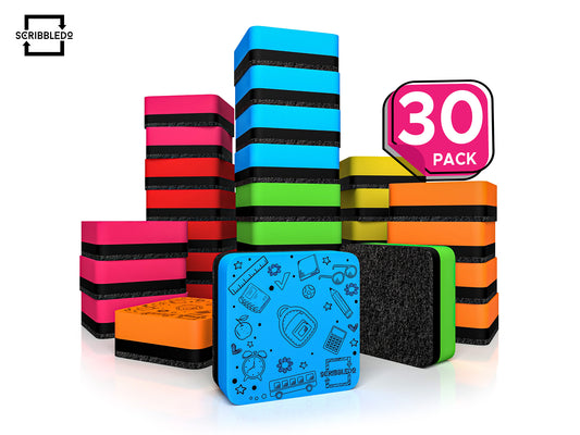 30 pack Magnetic Dry Erase Erasers Assorted Colors