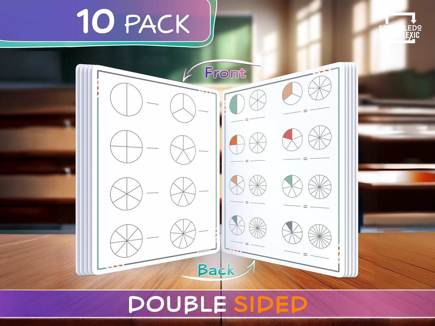 Fractions Practice Flexic Dry Erase Sheet 9"x12" (10 pc)