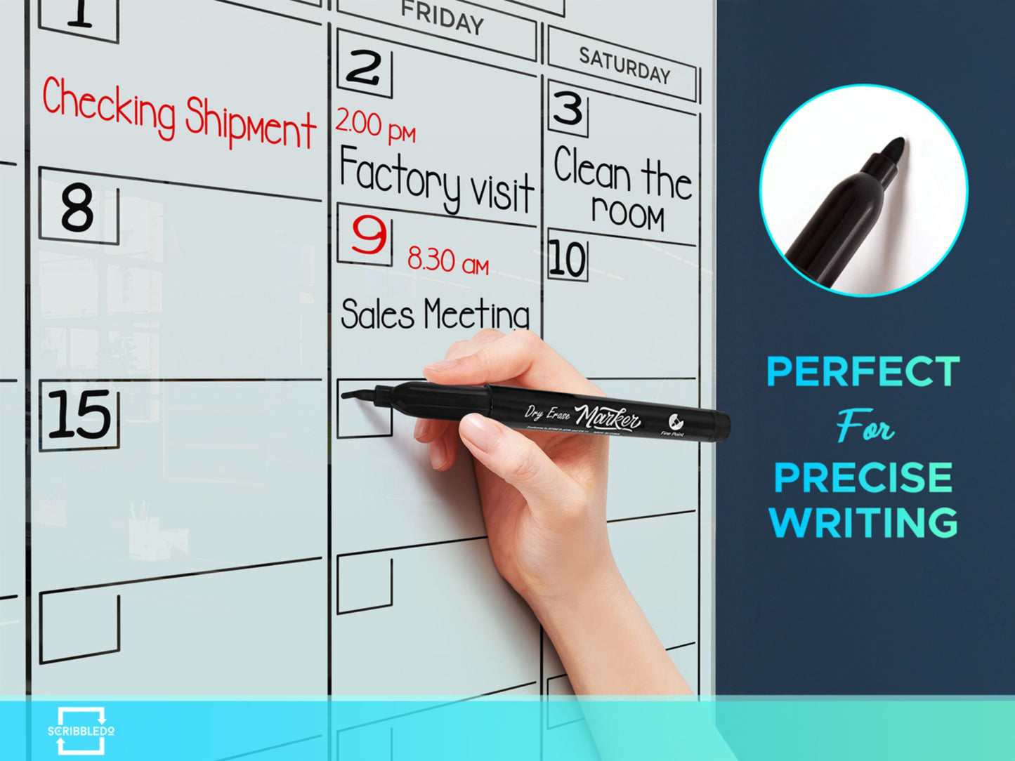 Magnetic Glass Whiteboard Calendar 24"x36" Monthly Planner