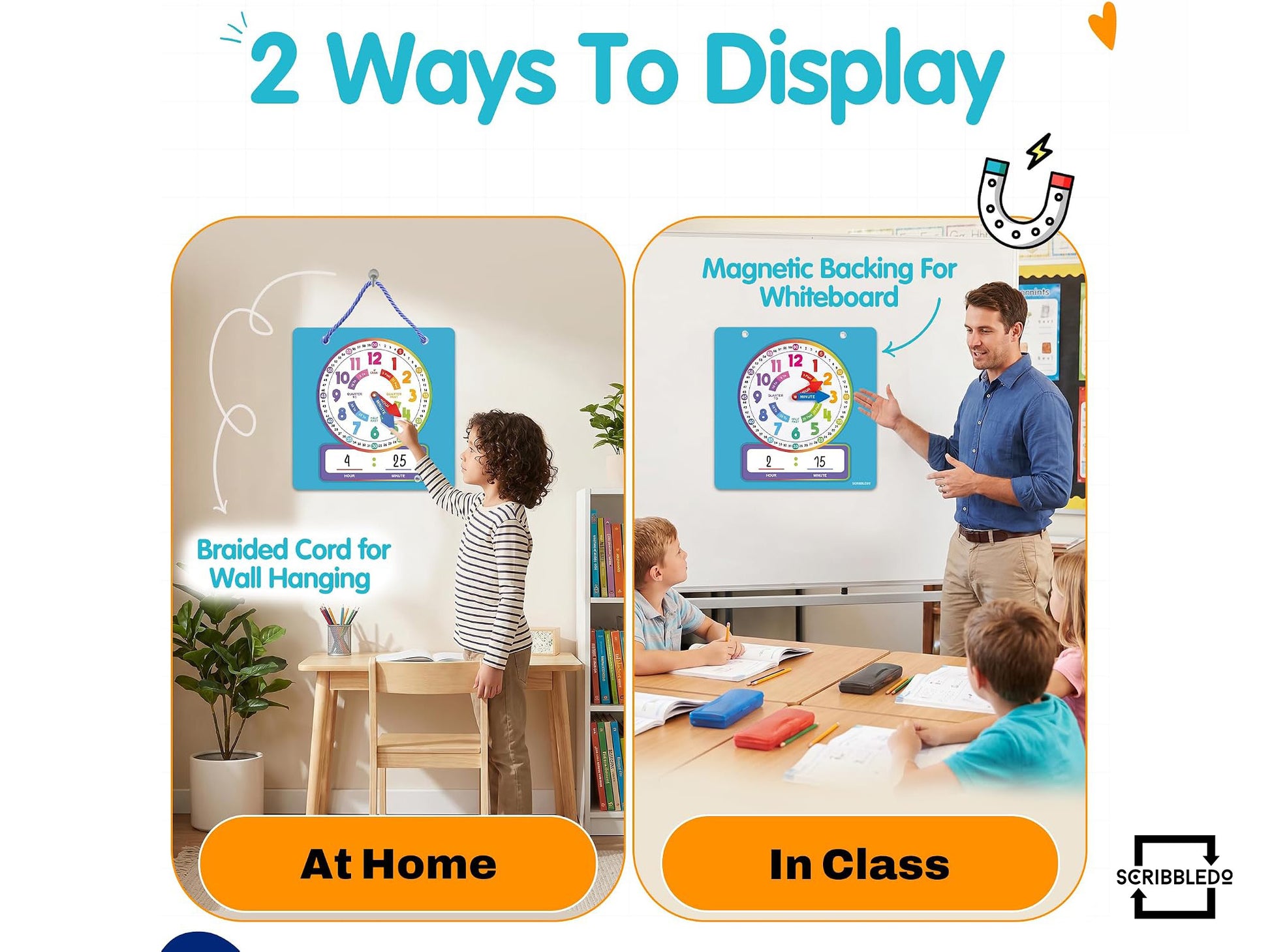 Rainbow Dry Erase Teaching Clock - 2 Markers Included