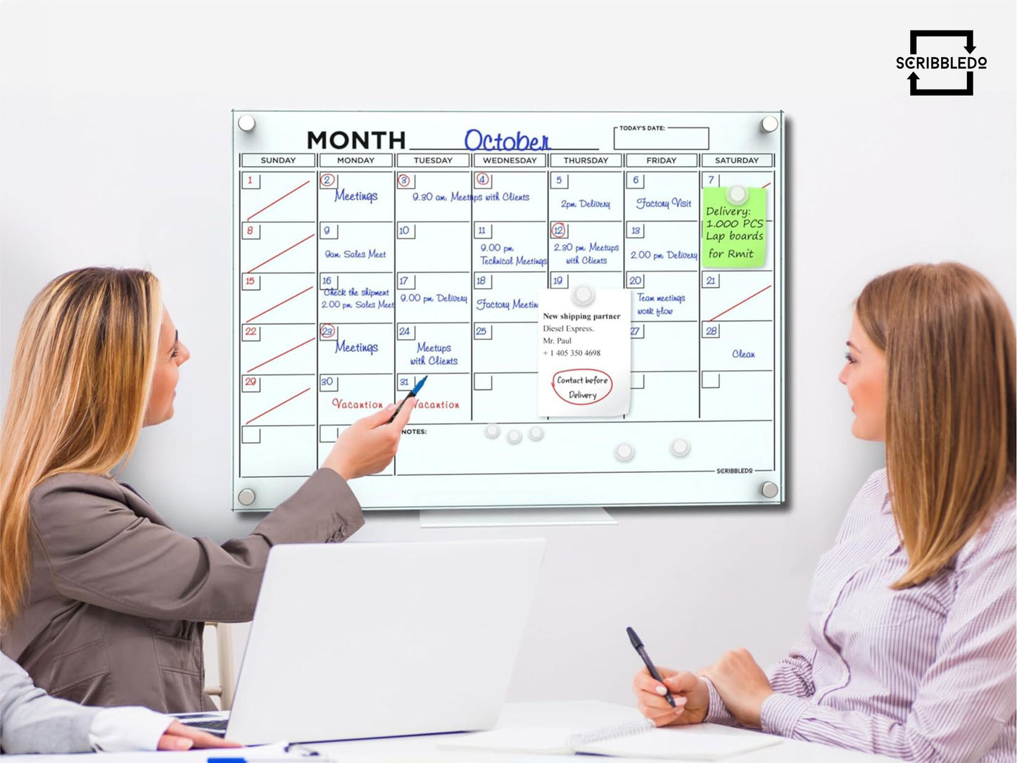 Magnetic Glass Whiteboard 2024 Calendar 18"x24" Monthly Planner