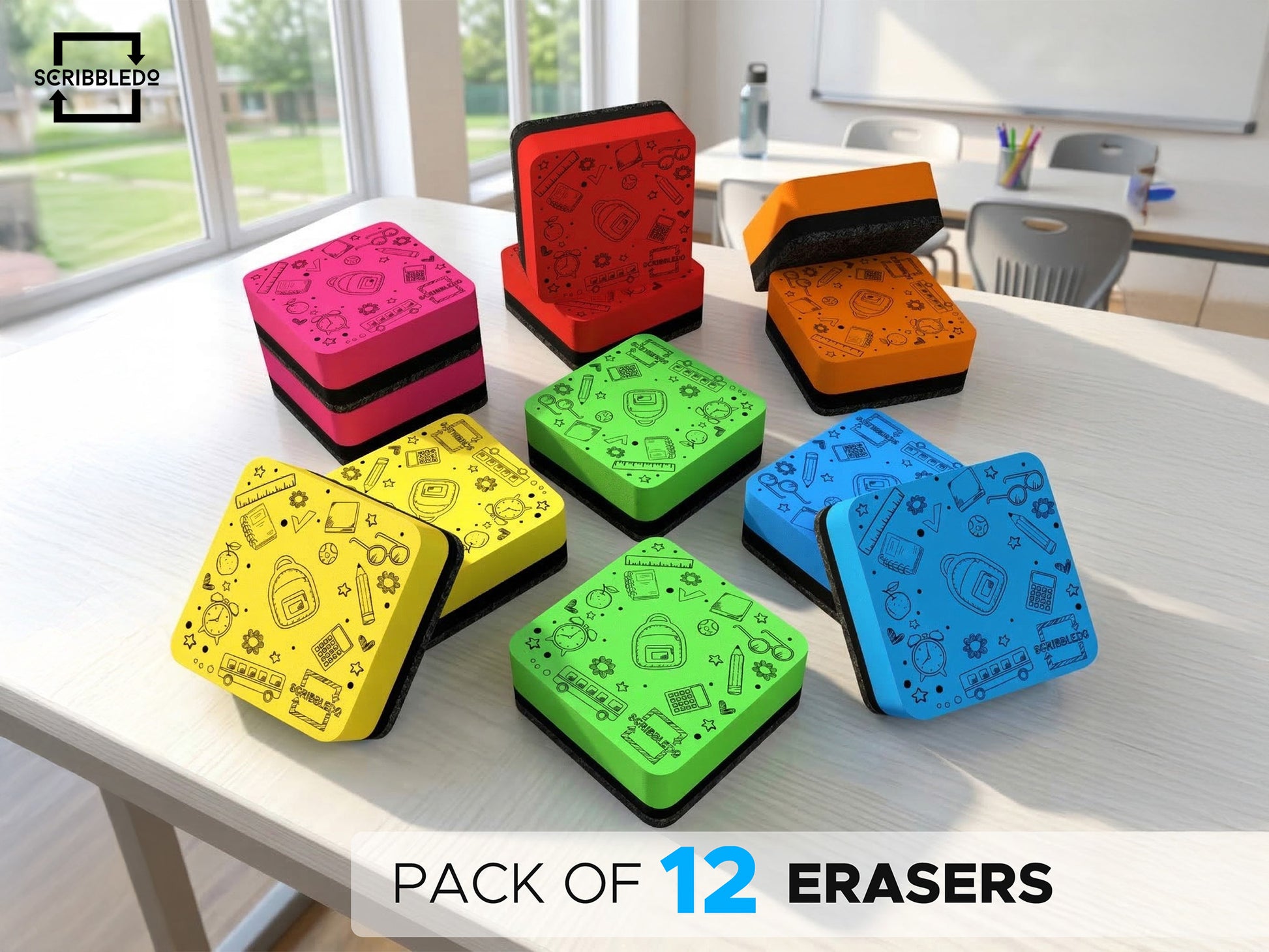 12 pack Magnetic Dry Erase Erasers Assorted Colors