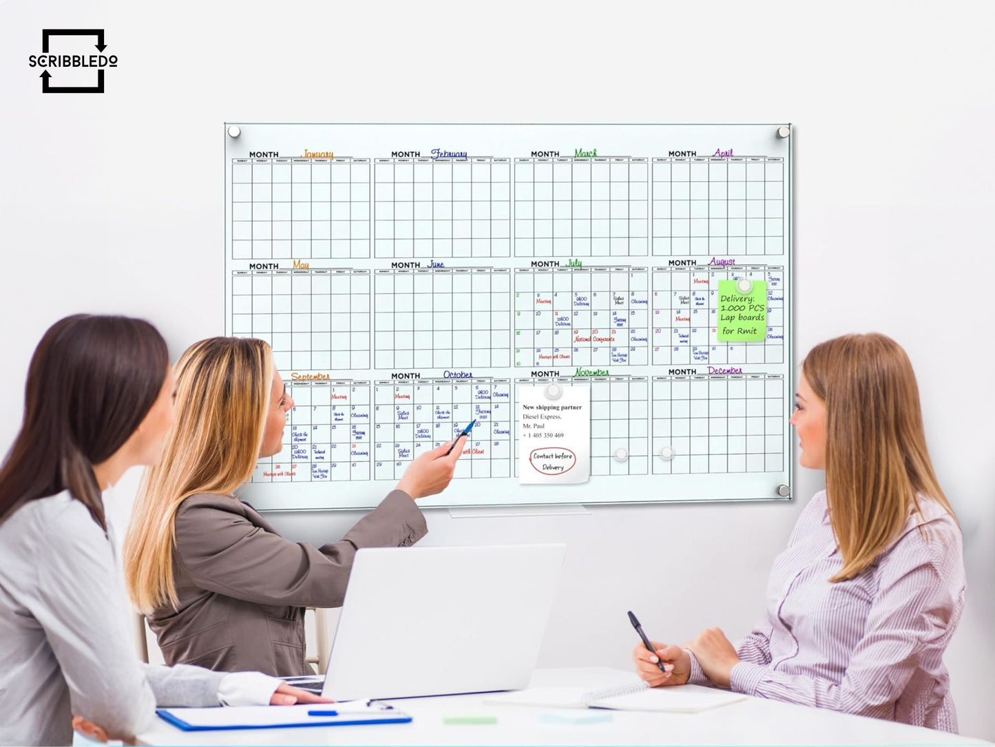 Magnetic Glass Whiteboard 2024 Calendar 24"x36" Yearly Planner