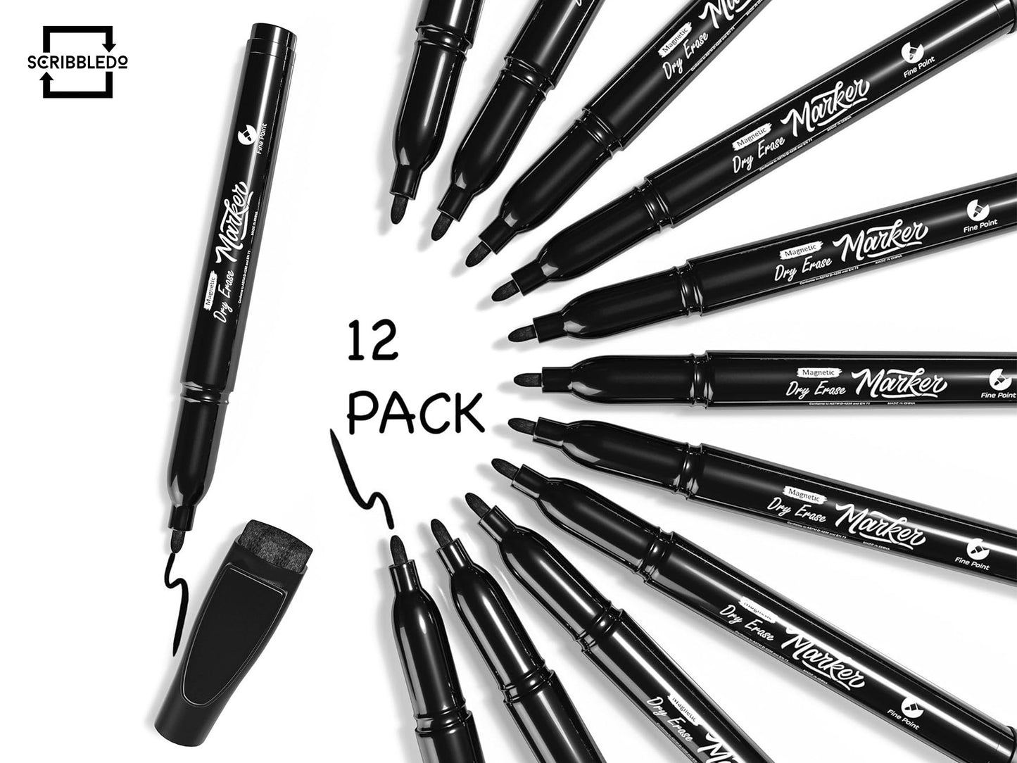 12 pack Magnetic Fine Tip Dry Erase Black Markers