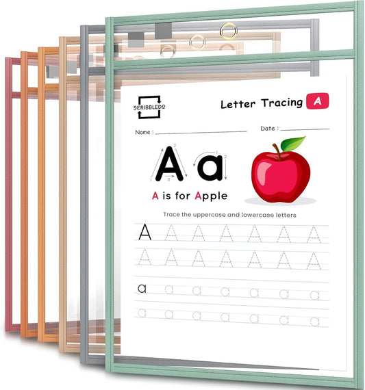 Reusable Dry Erase Sleeves, 6 Pack with Marker Holder, Boho Color