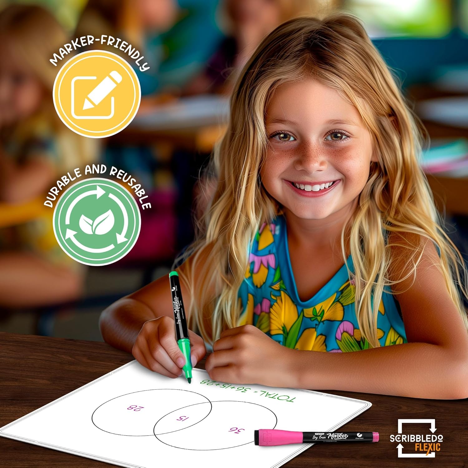 Venn Diagram Chart Practice Dry Erase Flexic Sheet 9"x12" (10 pc)