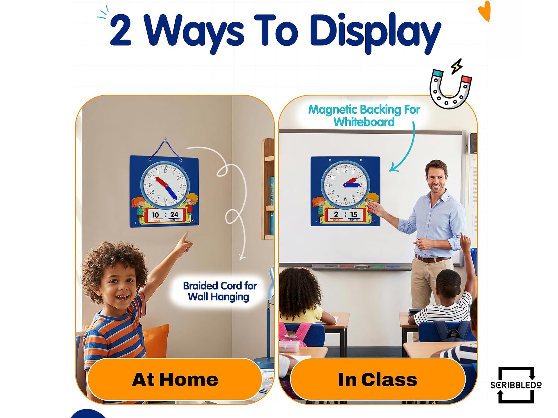 Writable Dry Erase Learning Clock - 2 Markers Included