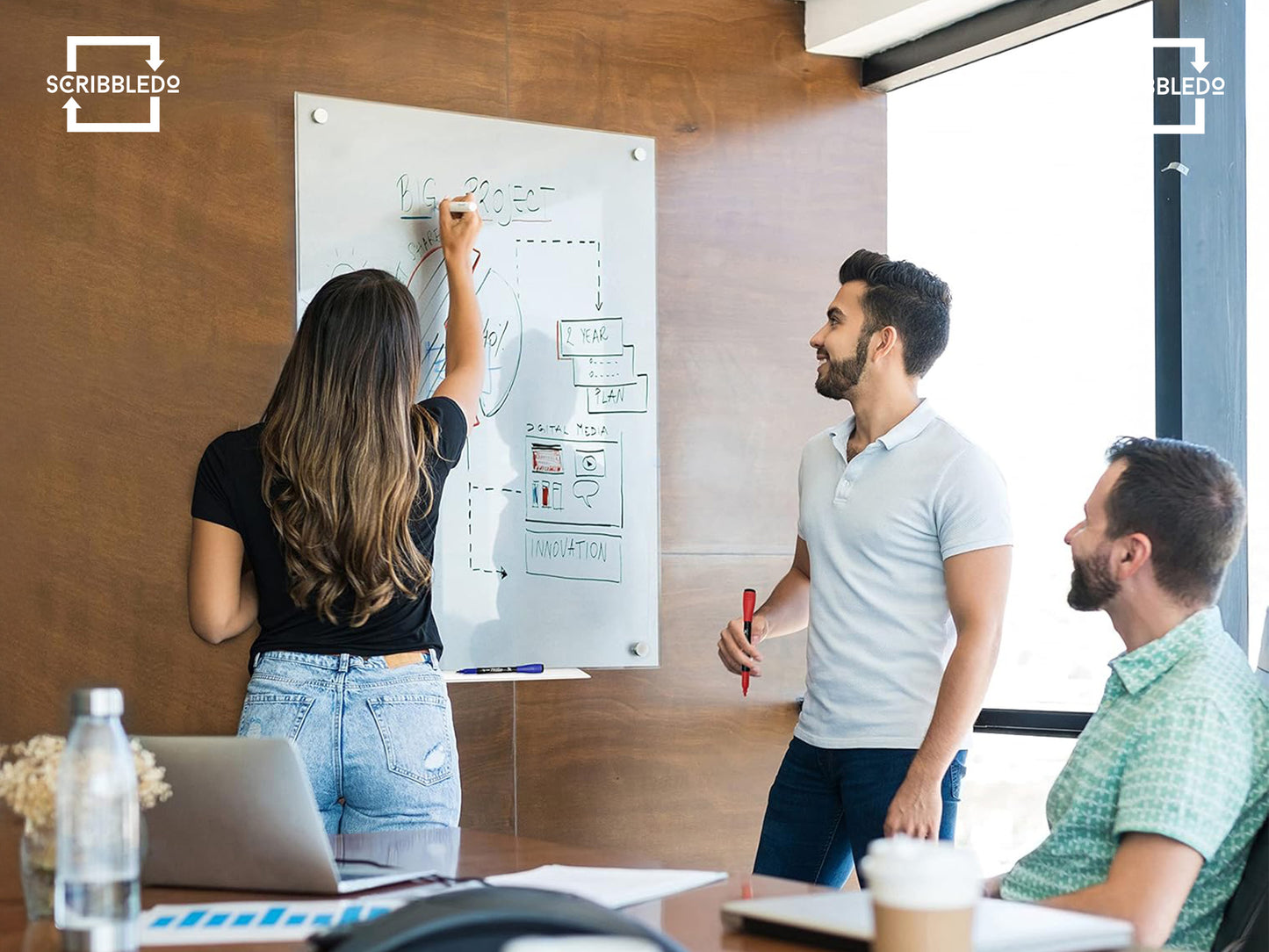 Magnetic Glass Whiteboard 34"x46"