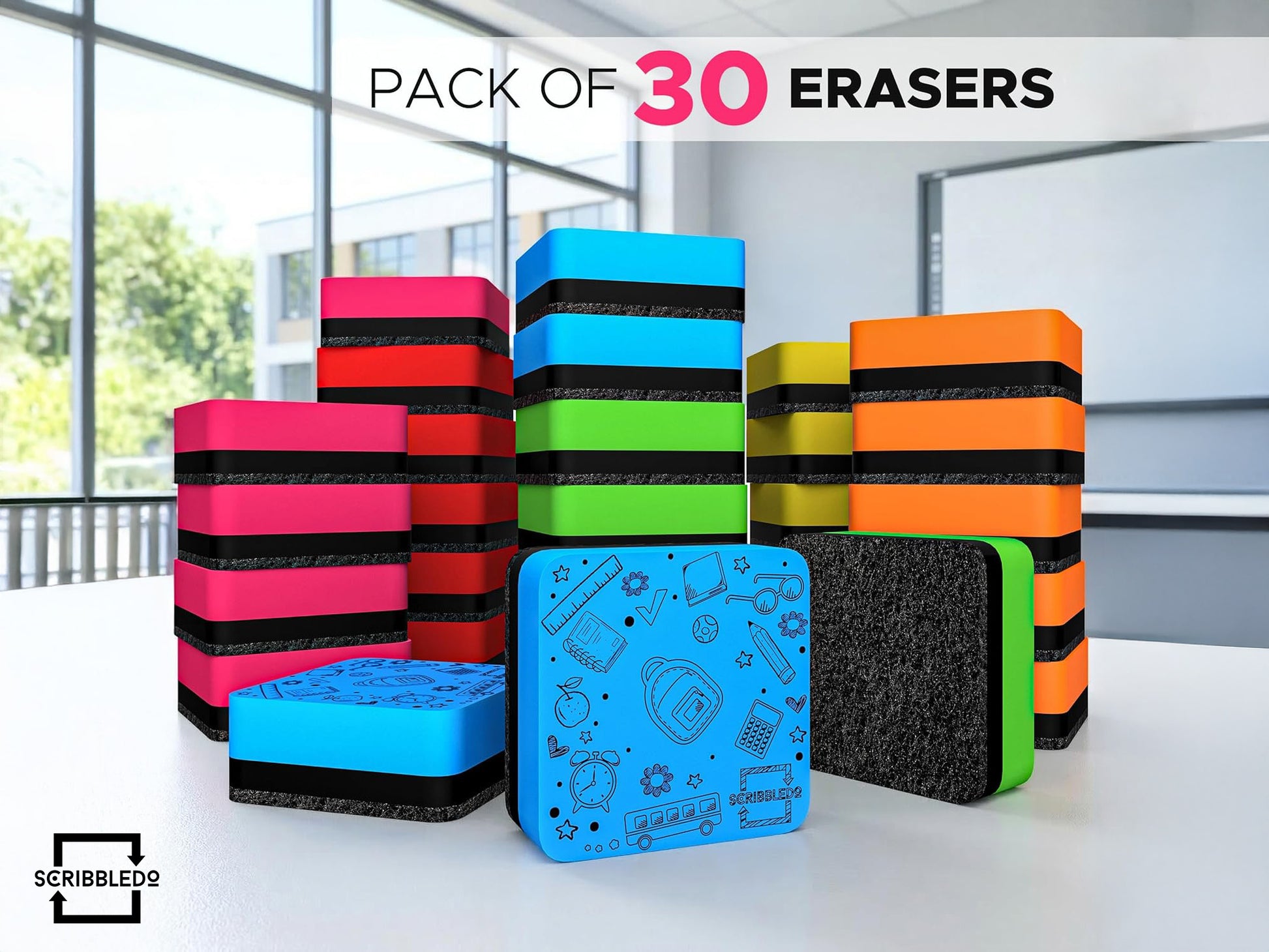 30 pack Magnetic Dry Erase Erasers Assorted Colors