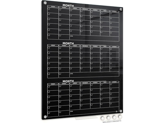 Black Glass Magnetic Quarterly Calendar Dry Erase Board – 34"x46"